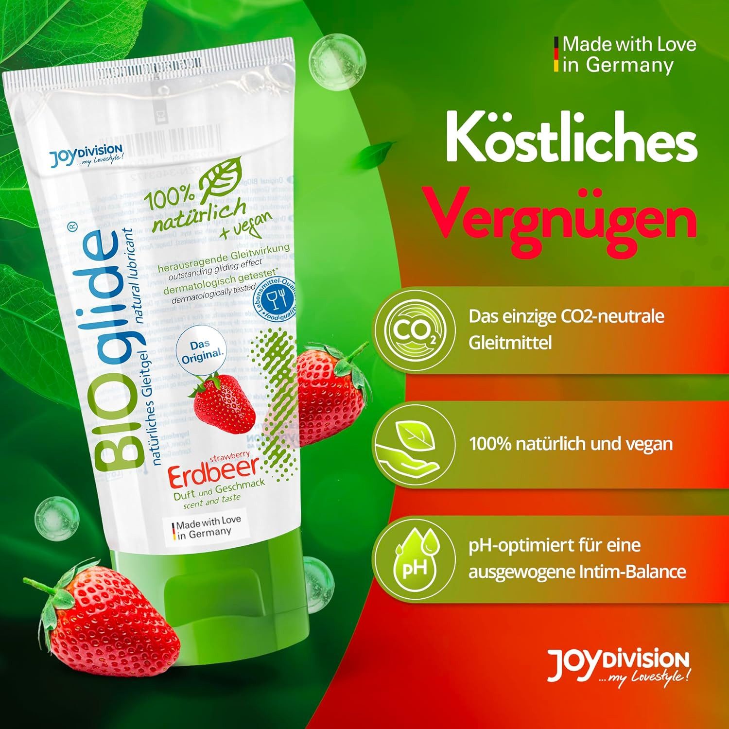 JOYDIVISION Gleitgel BIOglide Erdbeere, zertifizierte Naturkosmetik, vegan, Erdbeerduft und Geschmack