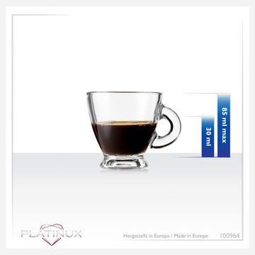 PLATINUX Latte-Macchiato-Glas Espressogläser mit Griff und ovalen Untertassen, Glas, Kaffeegläser 12 Teilig Kaffeetasse Frühstücksgläser