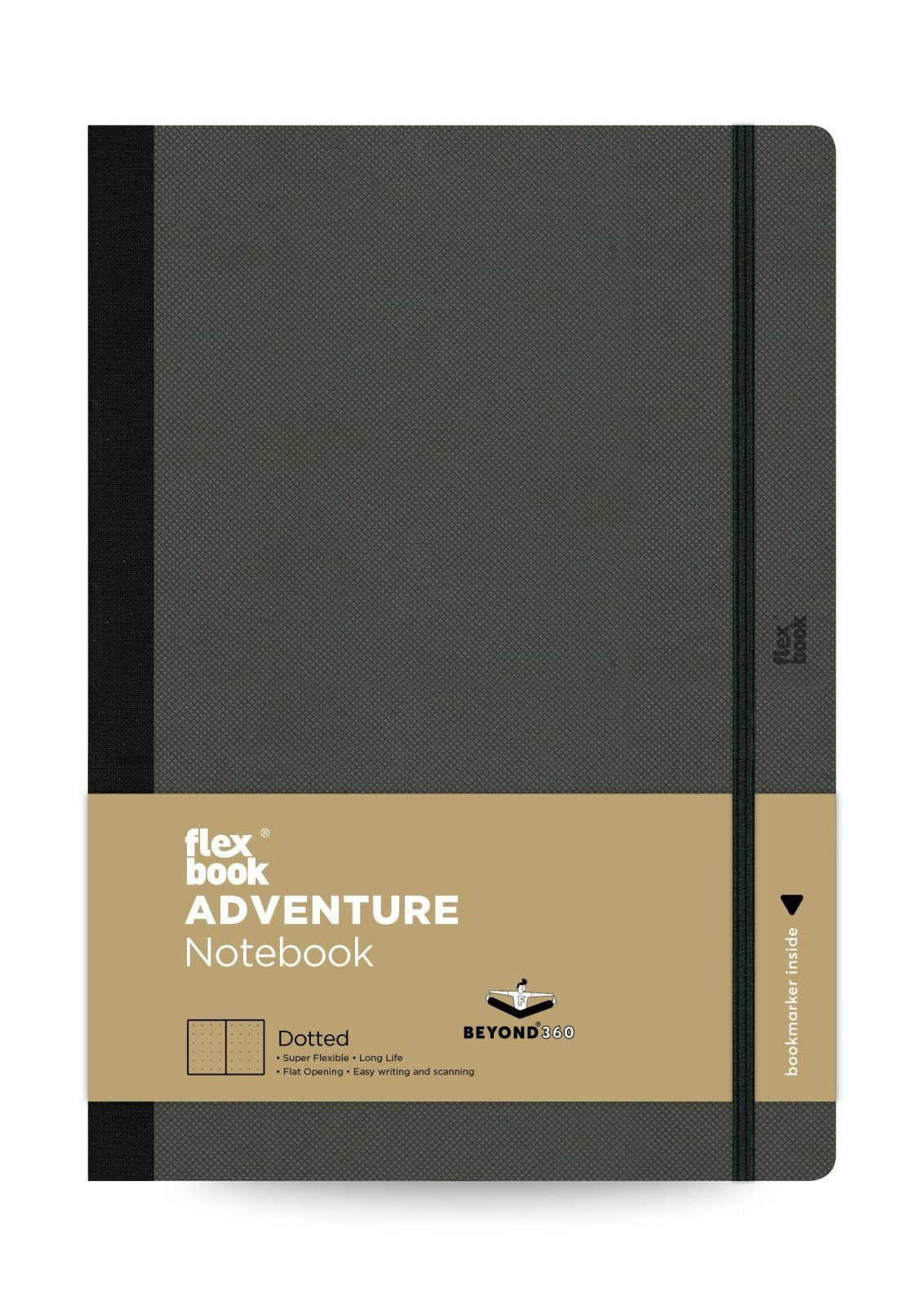Flexbook Notizbuch Adventure Notizbuch Dotted Flexbook Gummizug Kunstleder Off-Schwarz Schwarz 17*24 cm