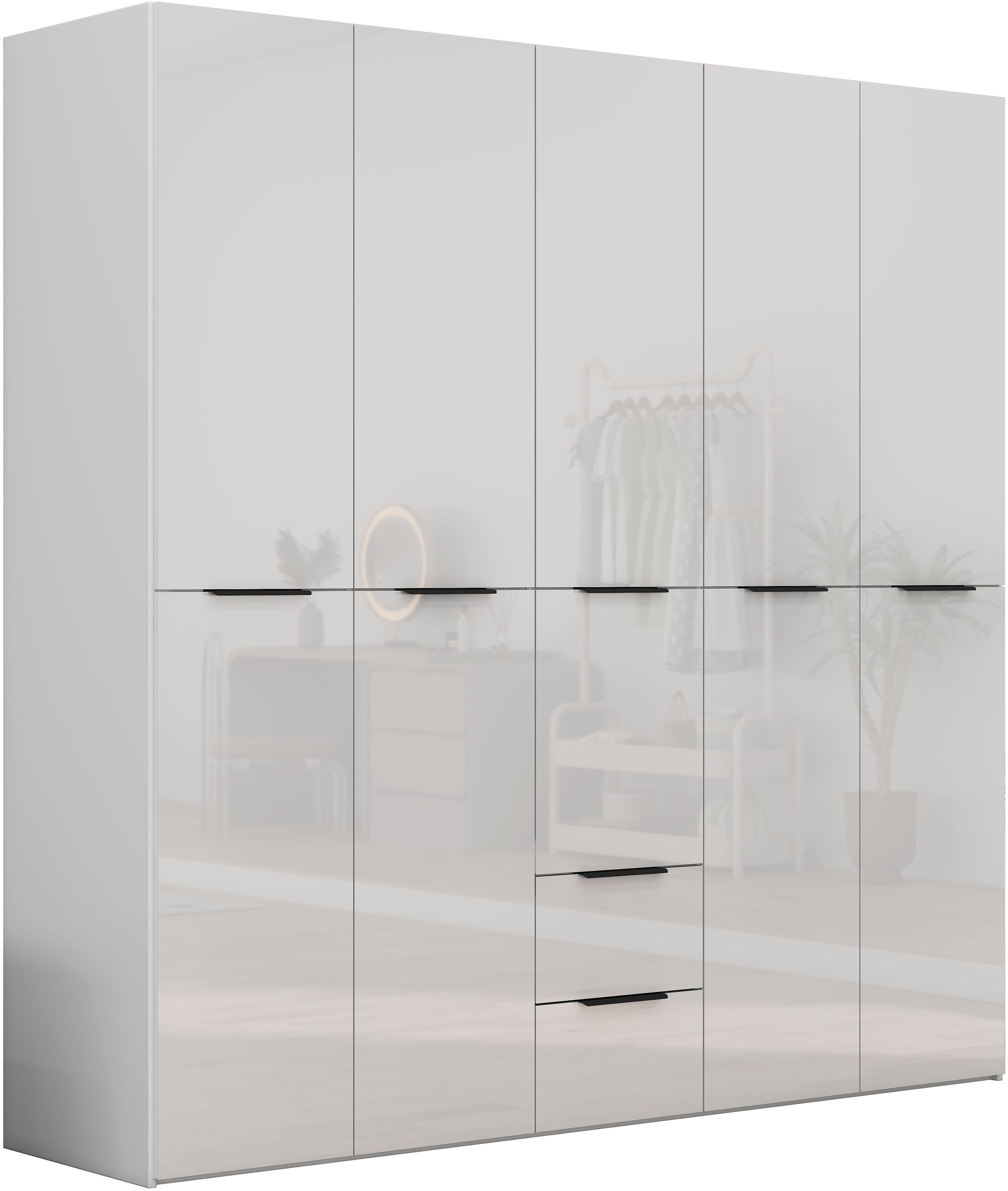 OTTO home Kleiderschrank Skyller Schlafzimmerschrank mit 5 Türen (2 Schubladen moderne Griffe, hochglänzende Fronten) Drehtürenschrank mit perfekter Innenausstattung, Breite 2,02cm
