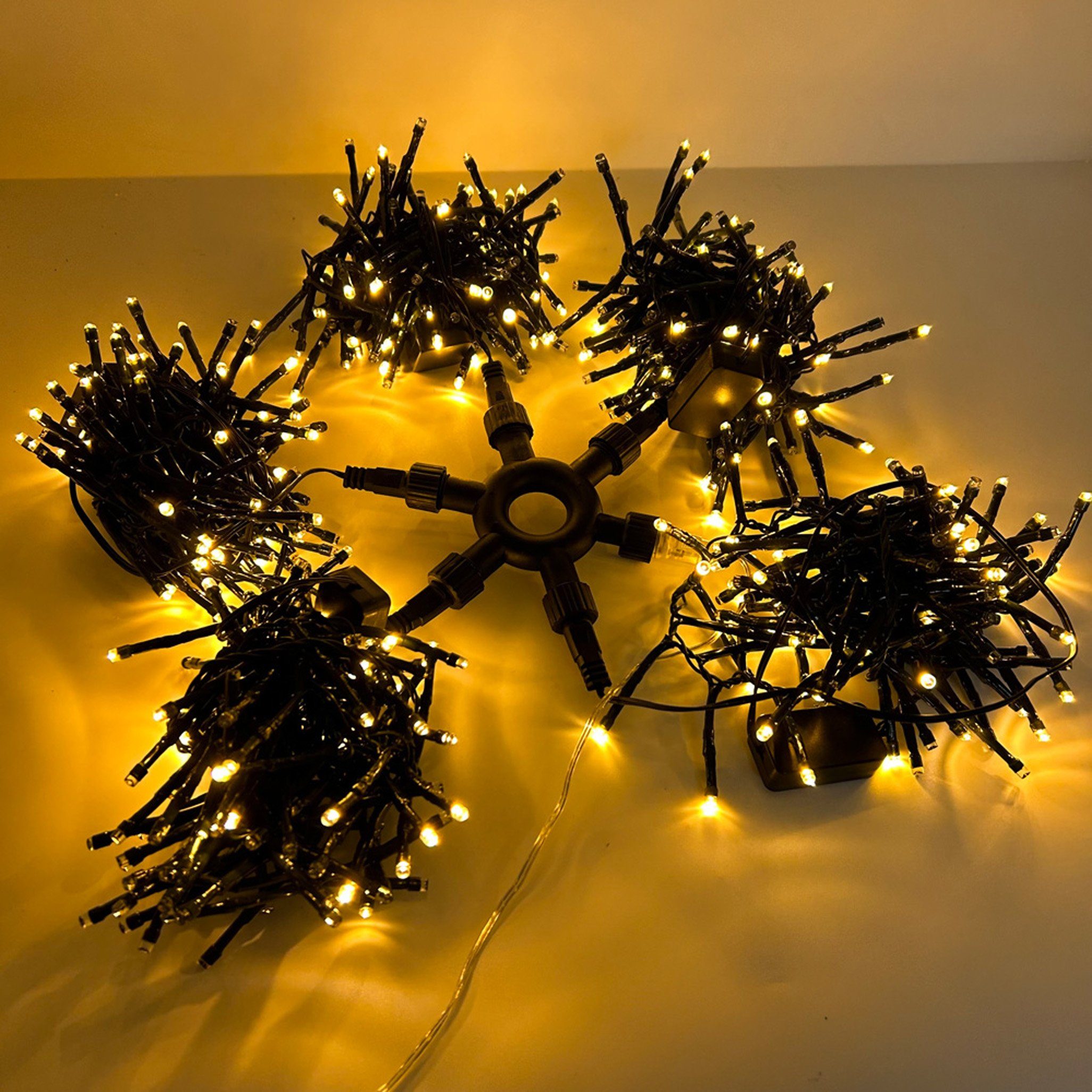 Weihnachtsbeleuchtung Außen Mit Timer ANSIO Weihnachtsbeleuchtung 480 LEDs 6m Warmweiß – Cluster-Lichterkette Mit Timer, 8 Modi, Für Drinnen & Draußen, 10m Kabel