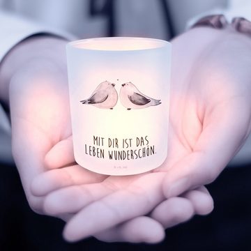 Mr. & Mrs. Panda Windlicht Turteltauben Liebe - Transparent - Geschenk, Teelichtglas, große Lieb (1 St), Stimmungsvolle Beleuchtung