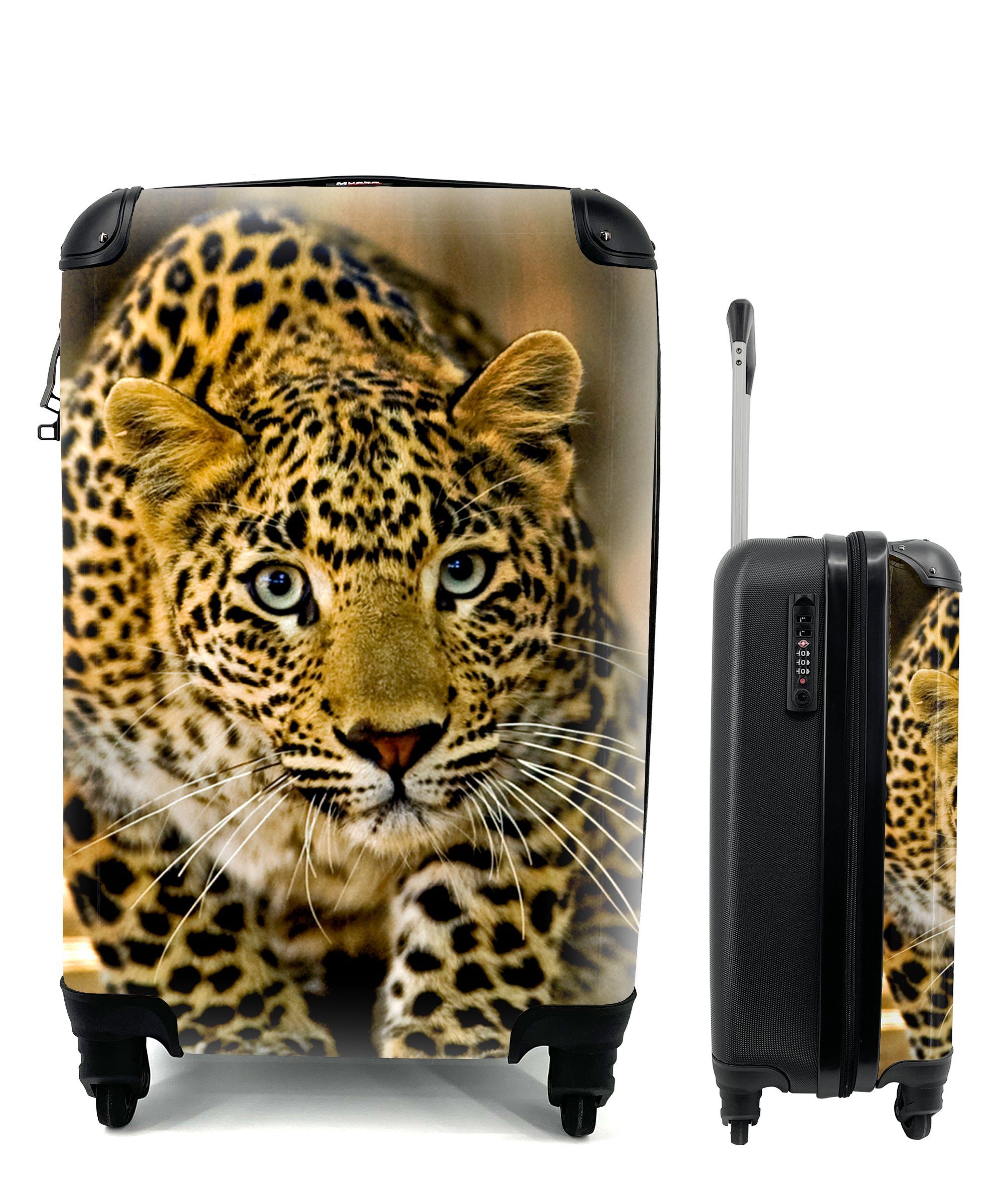 MuchoWow Handgepäckkoffer Leopard - Raubtier - Porträt, 4 Rollen, Reisetasche mit rollen, Handgepäck für Ferien, Trolley, Reisekoffer