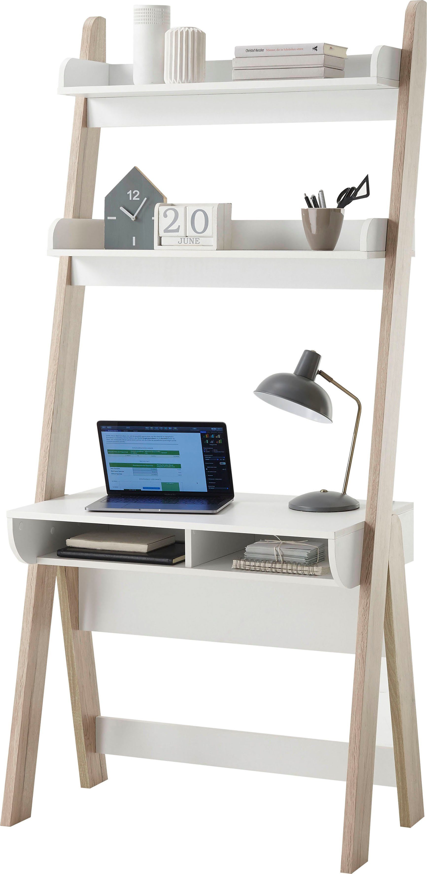 Schreibtisch Viterbo, weiß cm Eiche furniture matt, hell 85 Schreibtisch Dekor, Breite Standregal mit MCA