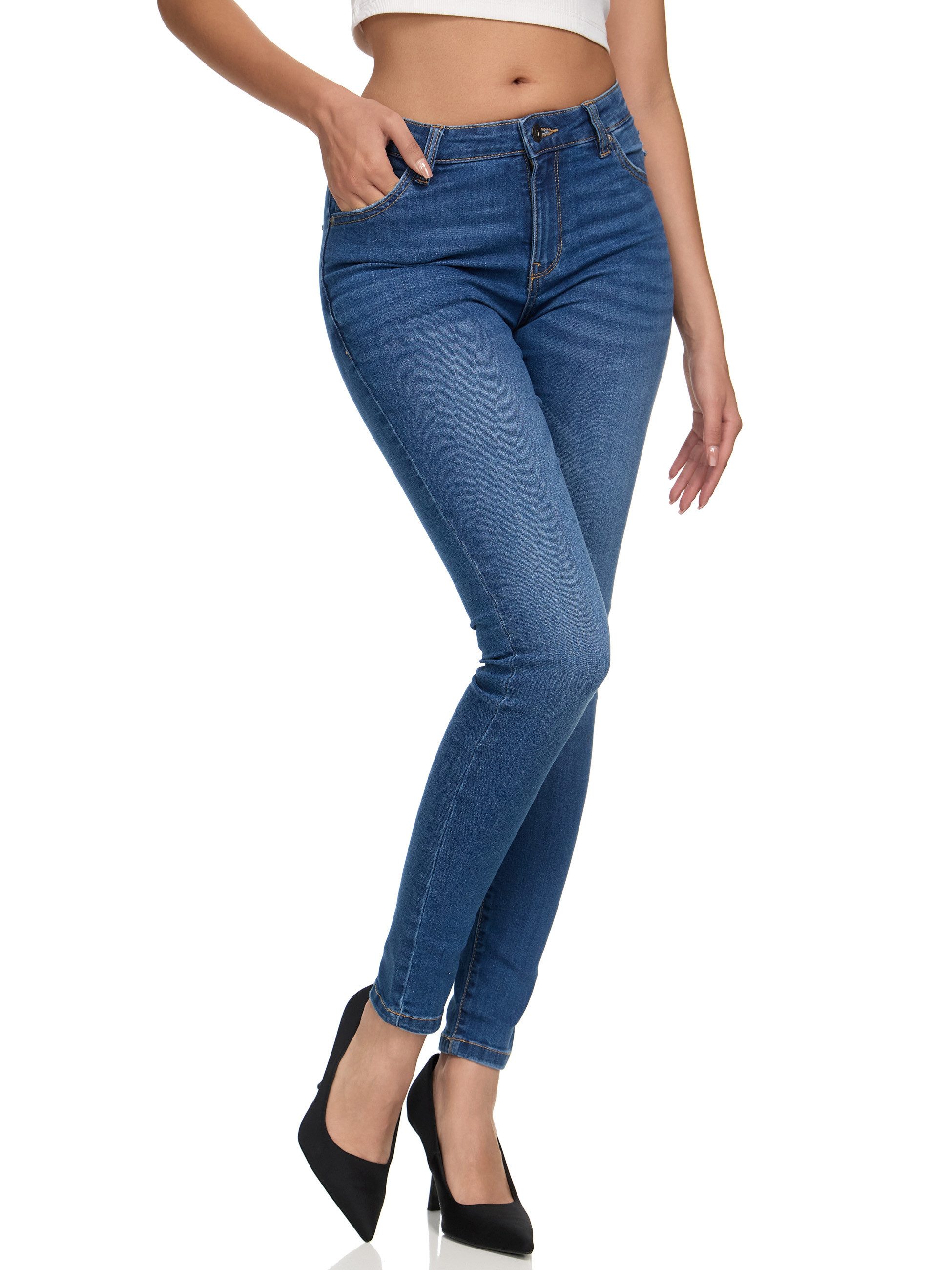 REPUBLIX Stretch-Jeans GEENA Damen Mid Waist Stretch Denim Jeans Basic