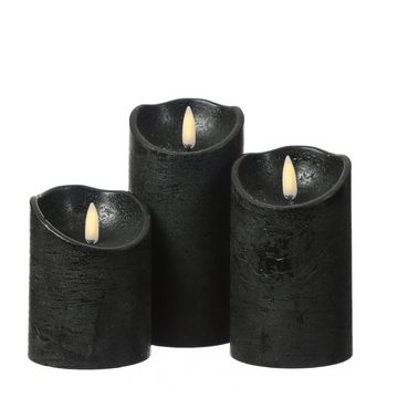 MARELIDA LED-Kerze LED Kerzenset Rustik Optik Echtwachs flackernd 3 Größen Timer schwarz (3-tlg)