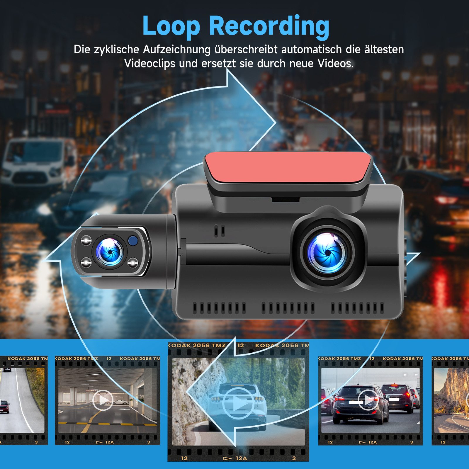 Hikity 3" Auto-DVR Front & Innen Dualkamera Weitwinkel, Nachtsicht, Parken Dashcam