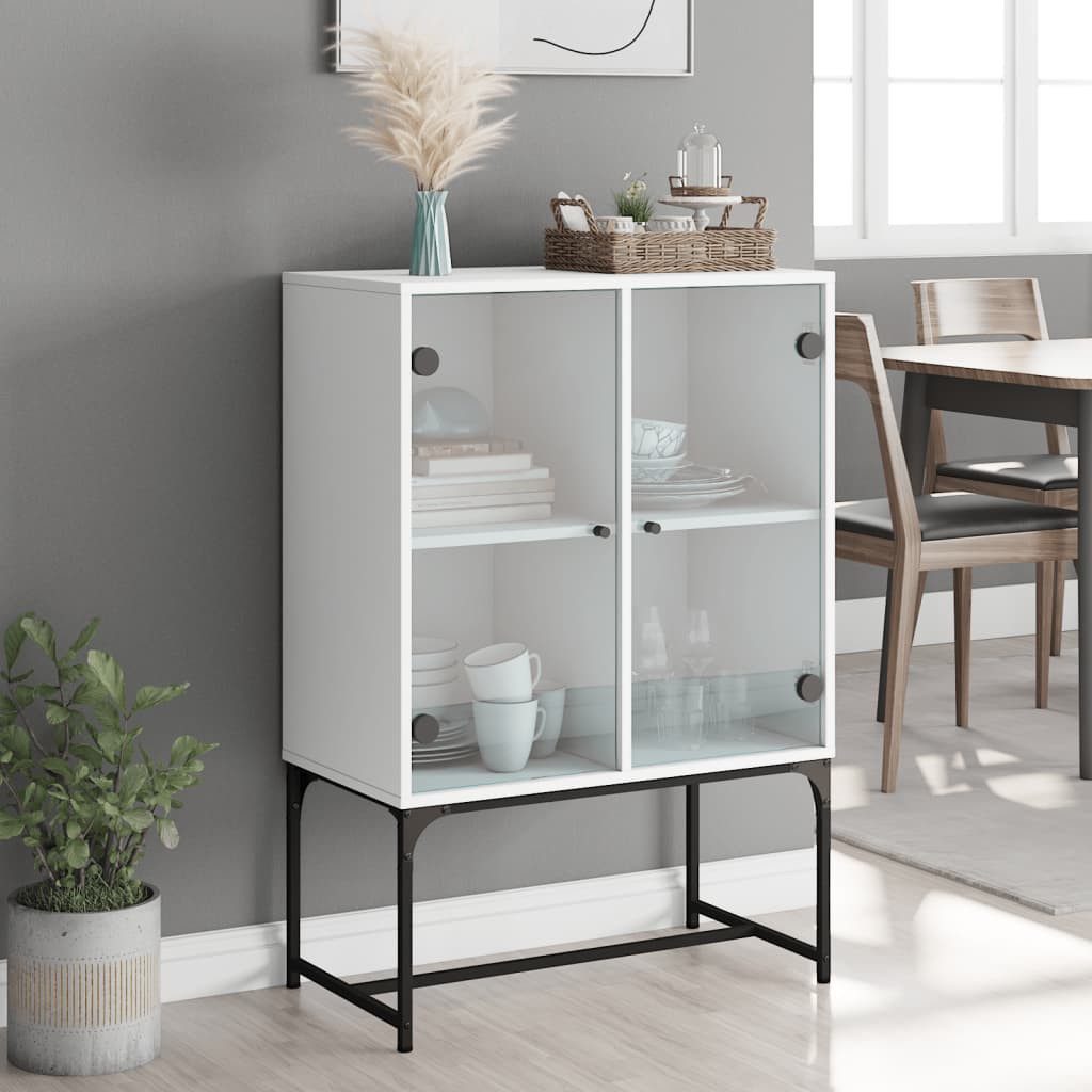 vidaXL Sideboard NA Beistellschrank Kommode Schrank mit Glastüren Weiß 69x37x100 cm