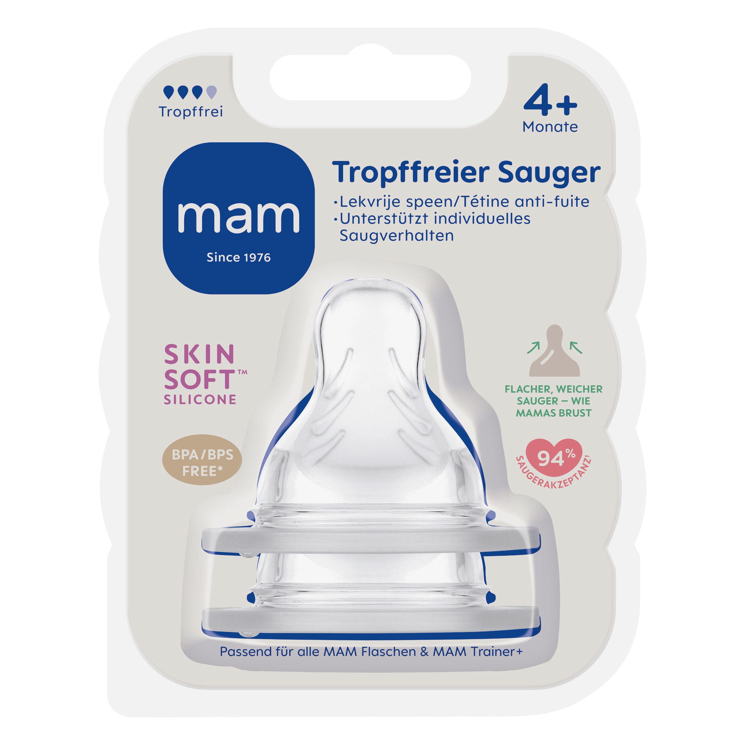 MAM Flaschensauger SkinSoft Weithals Trinksauger aus weichem Silikon