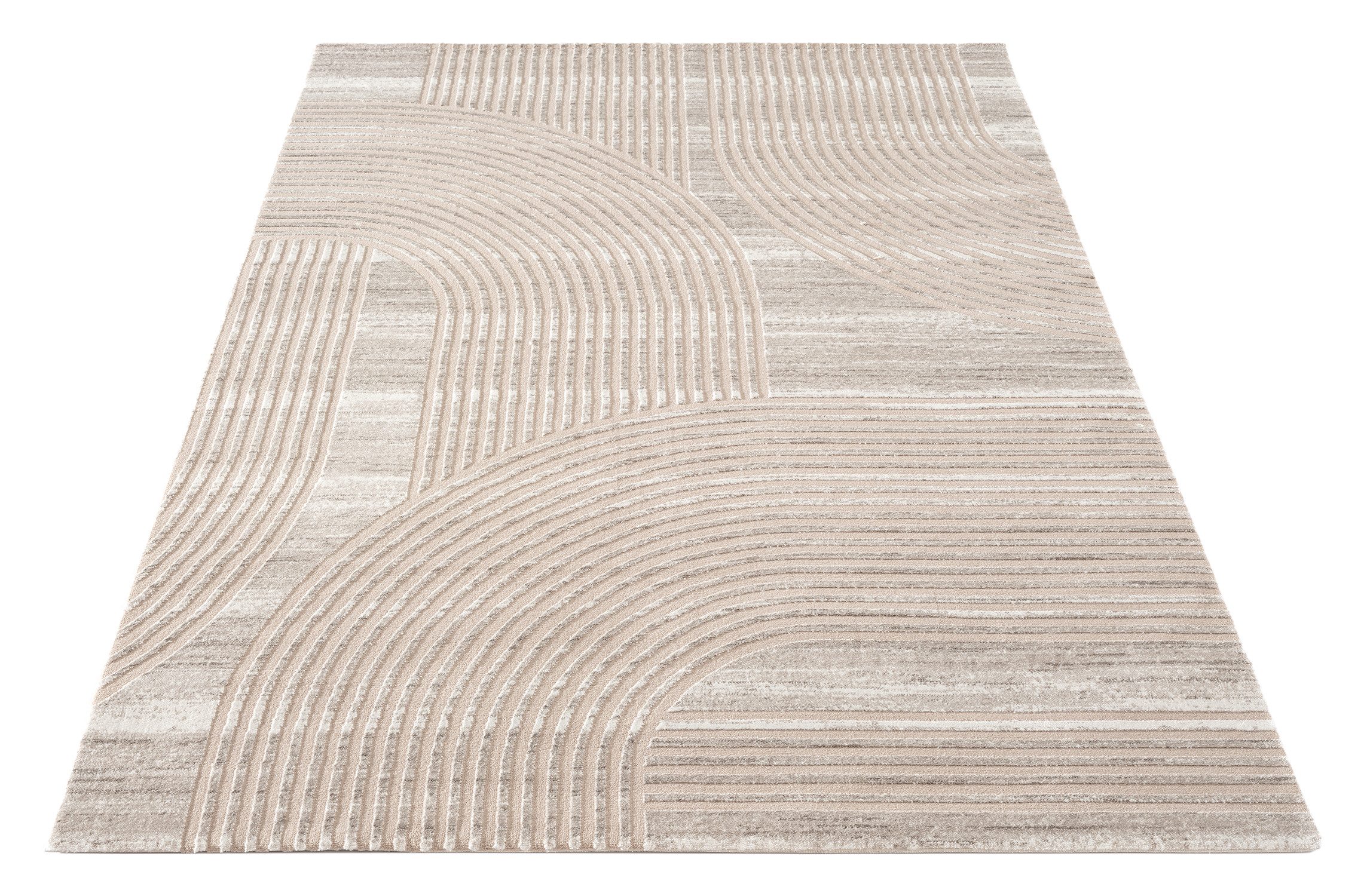 Carpetilla Designteppich Wohnzimmer Teppich Designer Teppich Welle Musterung Cream-L.Nerz, Rechtetig, Höhe: 13 mm, Wohnzimmer