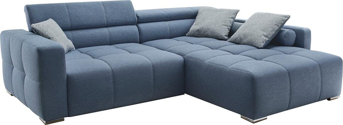 Jockenhöfer Big-Sofa-Style, blau mit und Gruppe Zierkissen Ecksofa bzw. Rückenteilverstellung Salerno, im Kopf-