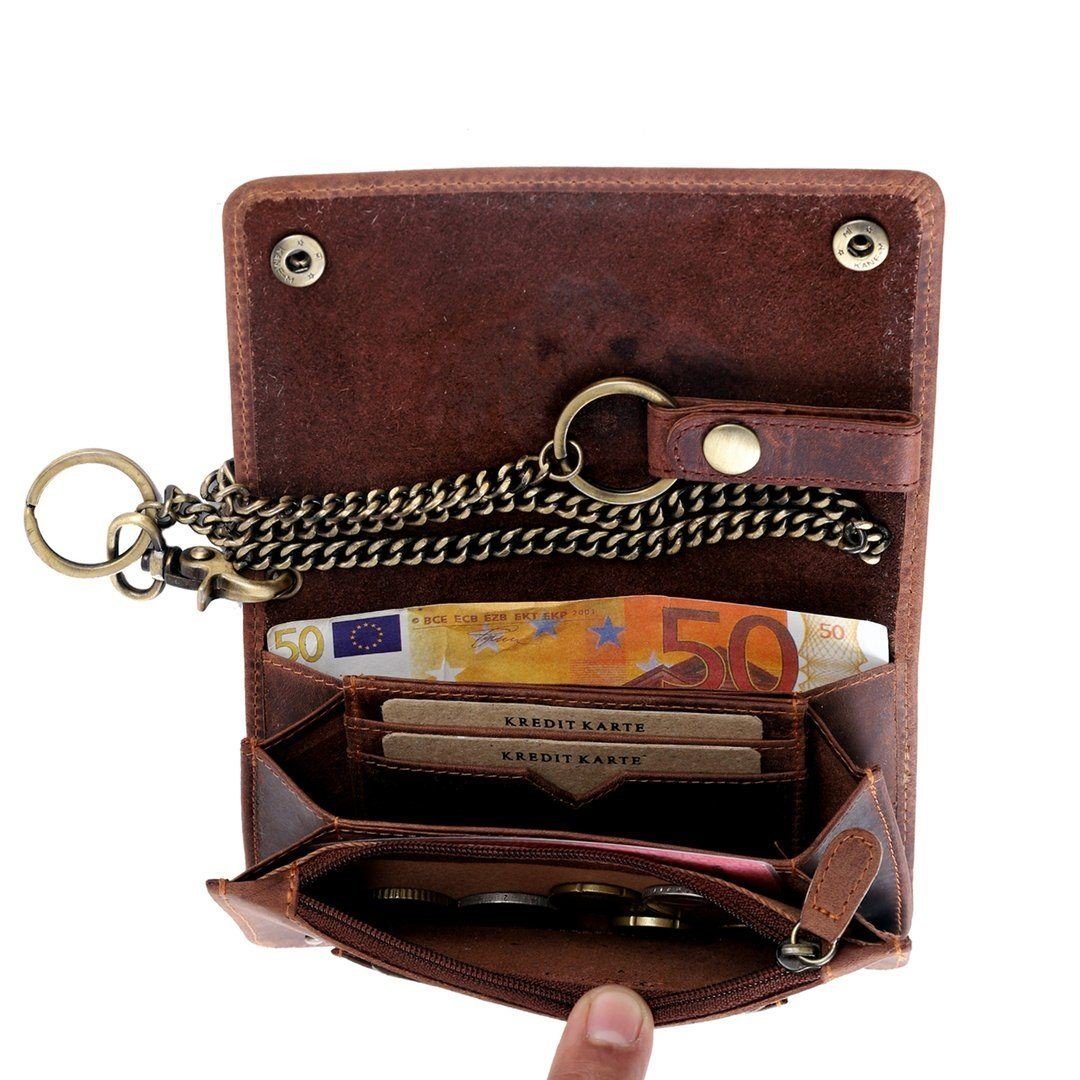 Männerbörse Geldbörse mit SHG Büffelleder Börse Kette Herren Münzfach (Braun), Leder Portemonnaie, mit Brieftasche Lederbörse