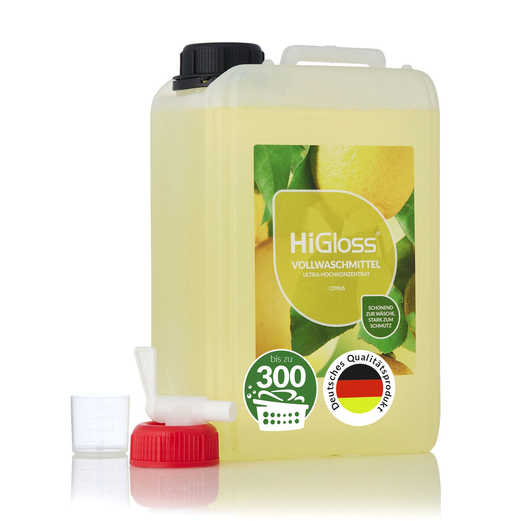 HiGloss Vollwaschmittel Hochkonzentrat für bis zu 300 Anwendungen Vollwaschmittel (1-St. 3000ml Allergikergeeignet, Leistungsstark, mit Dosierhilfe & Auslaufhahn)