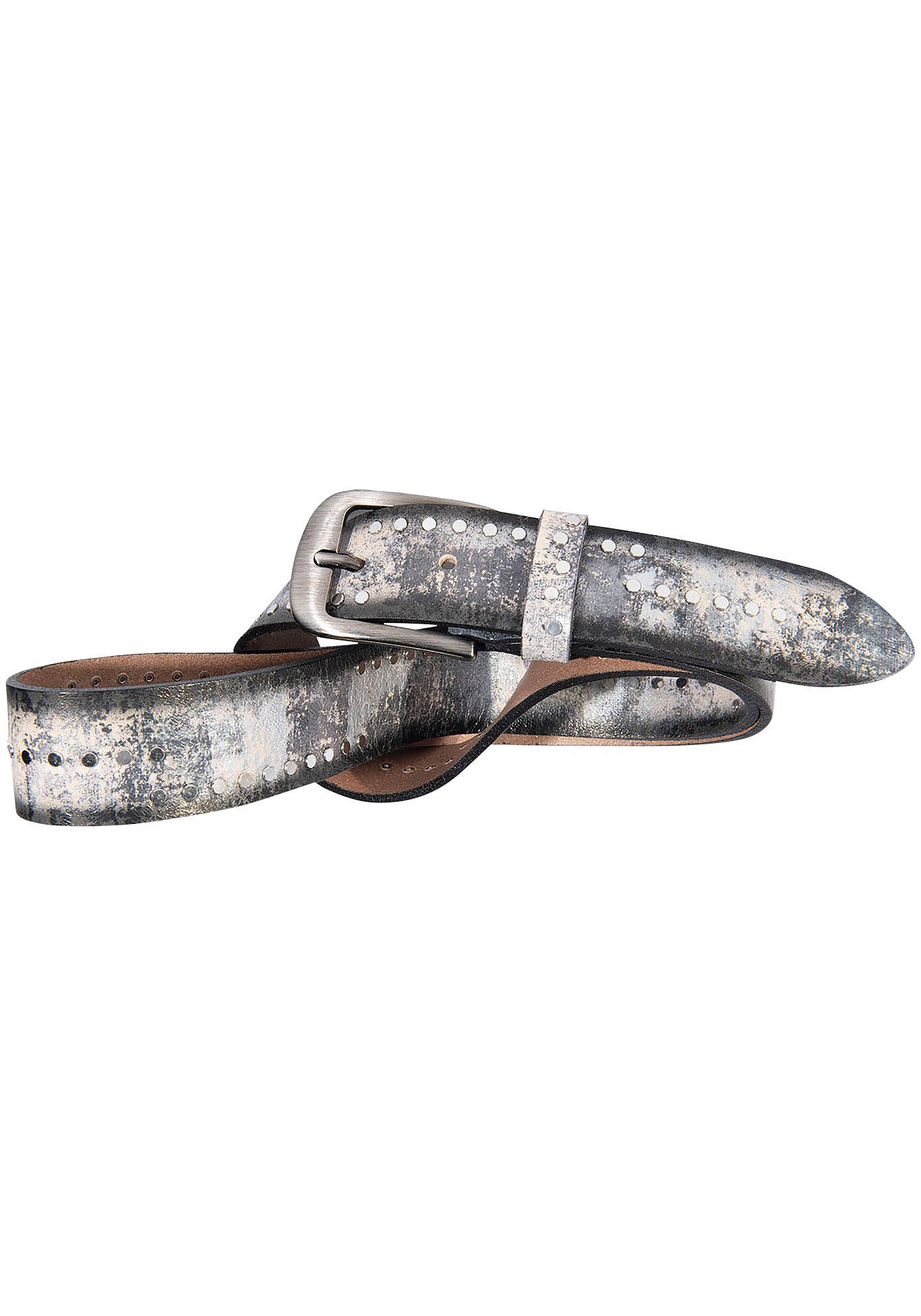 Silbergift Ledergürtel Lederguertel im Used-Style mit Nietenbesatz beige