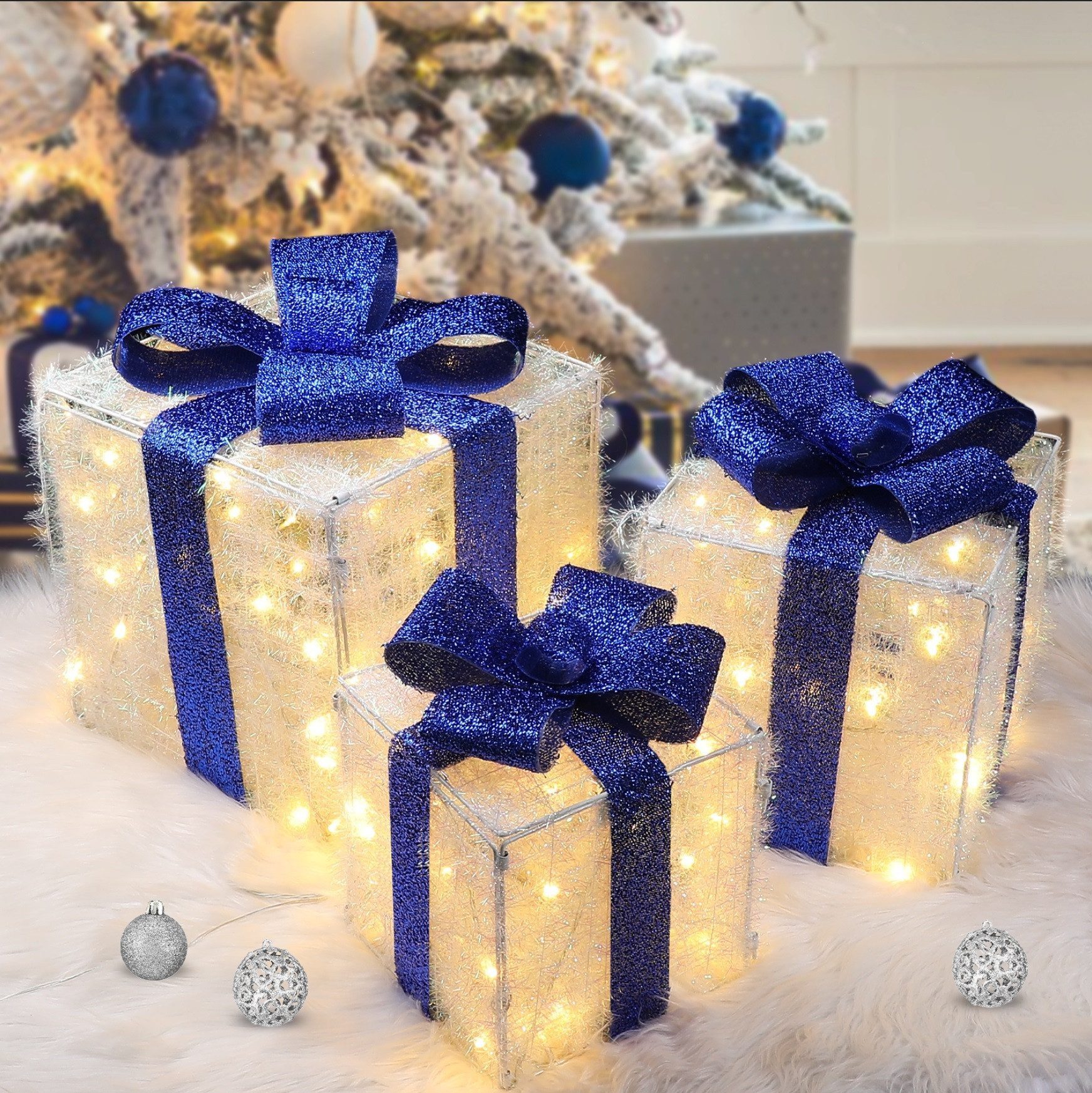 Elegear LED Dekolicht 3er Set 60LED Geschenkbox, Leuchtfiguren für Ostern, LED wechselbar, Tageslichtweiß, Warmweiß, Kaltweiß, (Großformat: 30x30x30CM) mit Bändern/LED Lichterkett