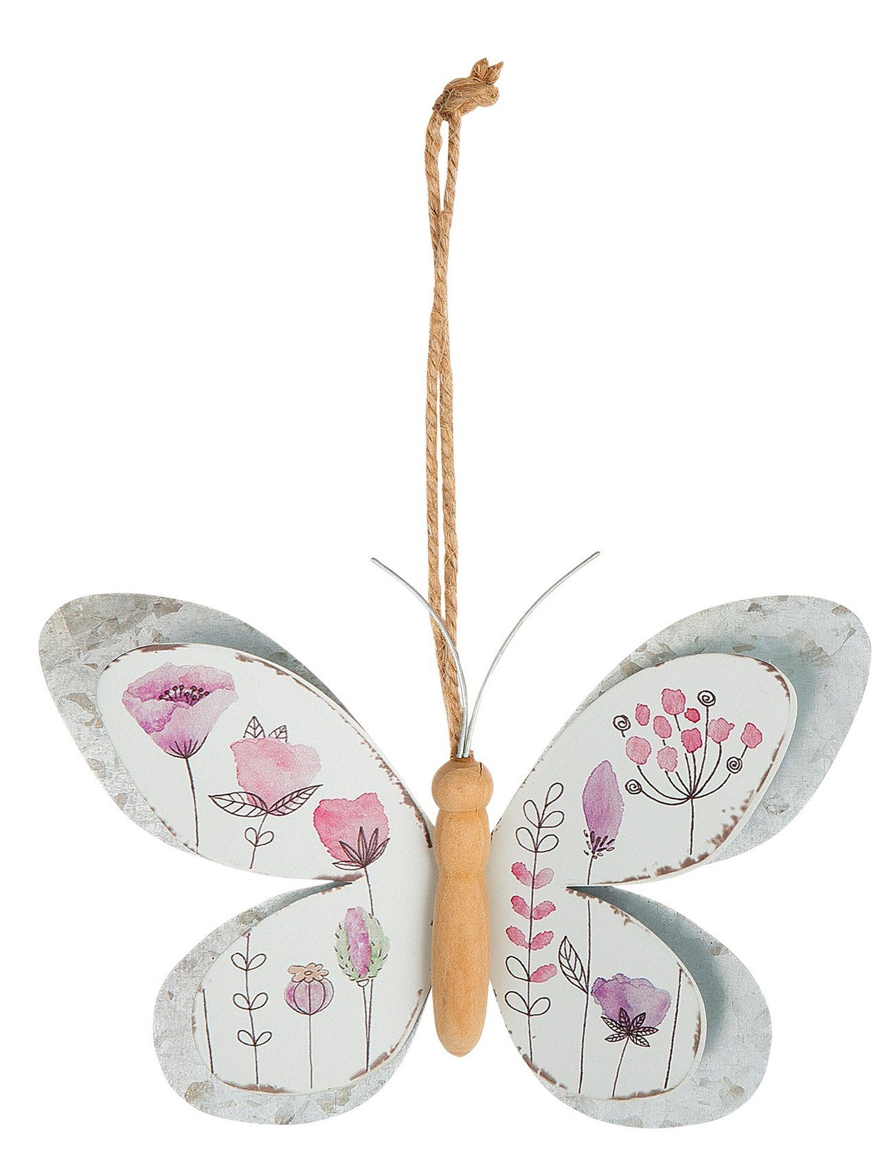 dekojohnson Hängedekoration rosa grau Metall-Hänger-Schmetterling 10x1x15cm