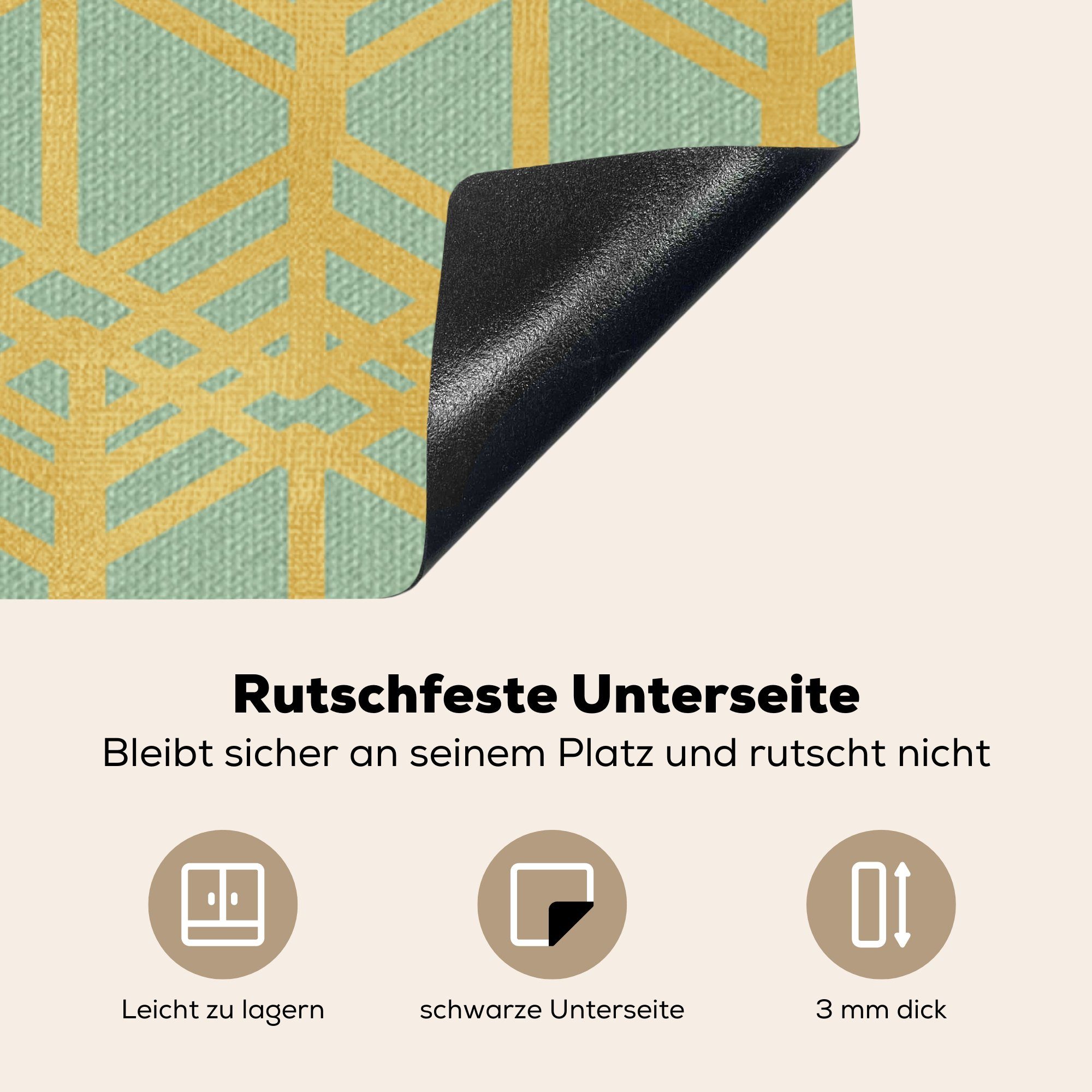 78x78 - - Arbeitsplatte Gold cm, Grün, Luxus Herdblende-/Abdeckplatte tlg), Muster Vinyl, - MuchoWow für Ceranfeldabdeckung, (1 küche