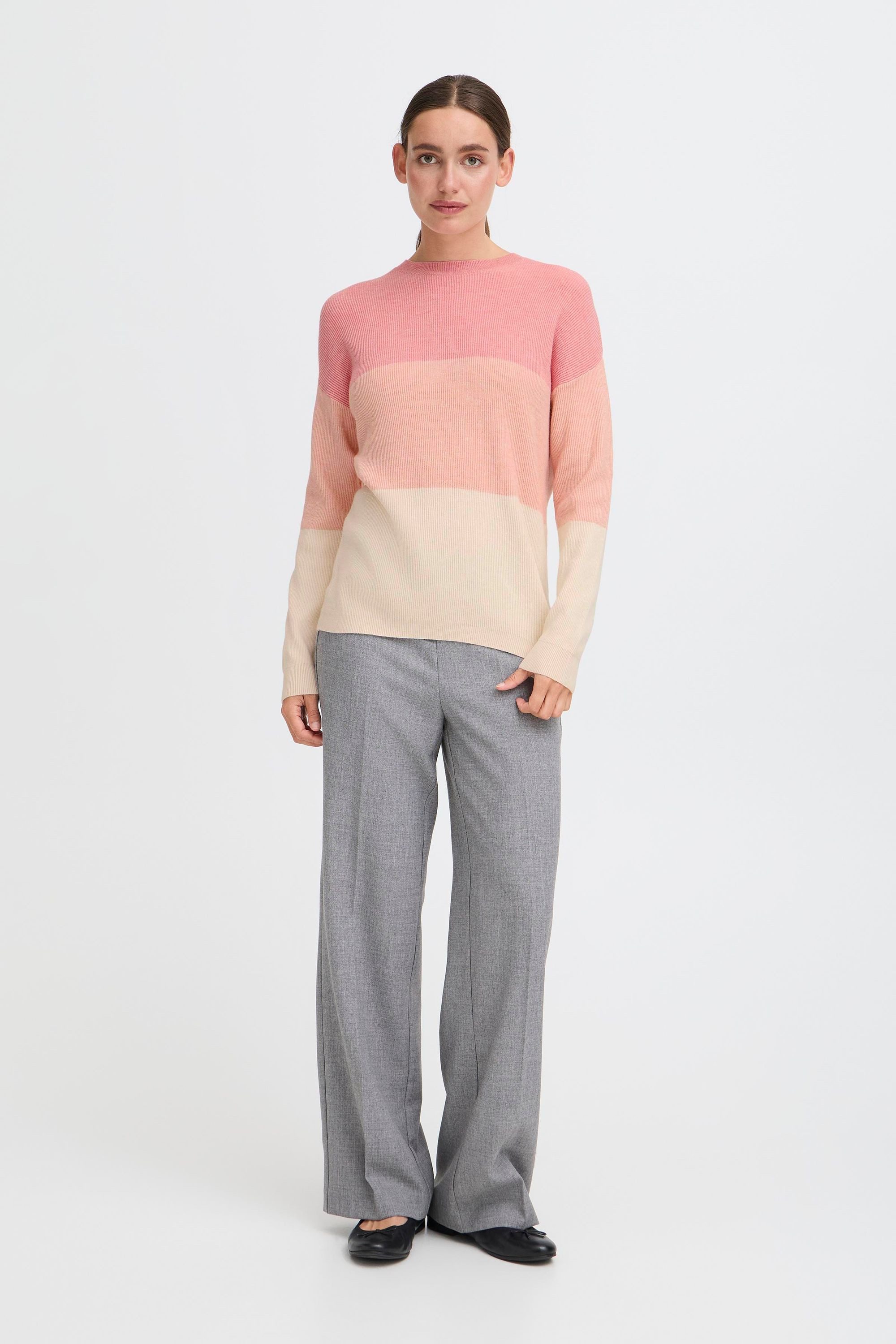 OXMO Strickpullover OXIManny Gerippter Feinstrick-Pullover in Colorblock-Optik