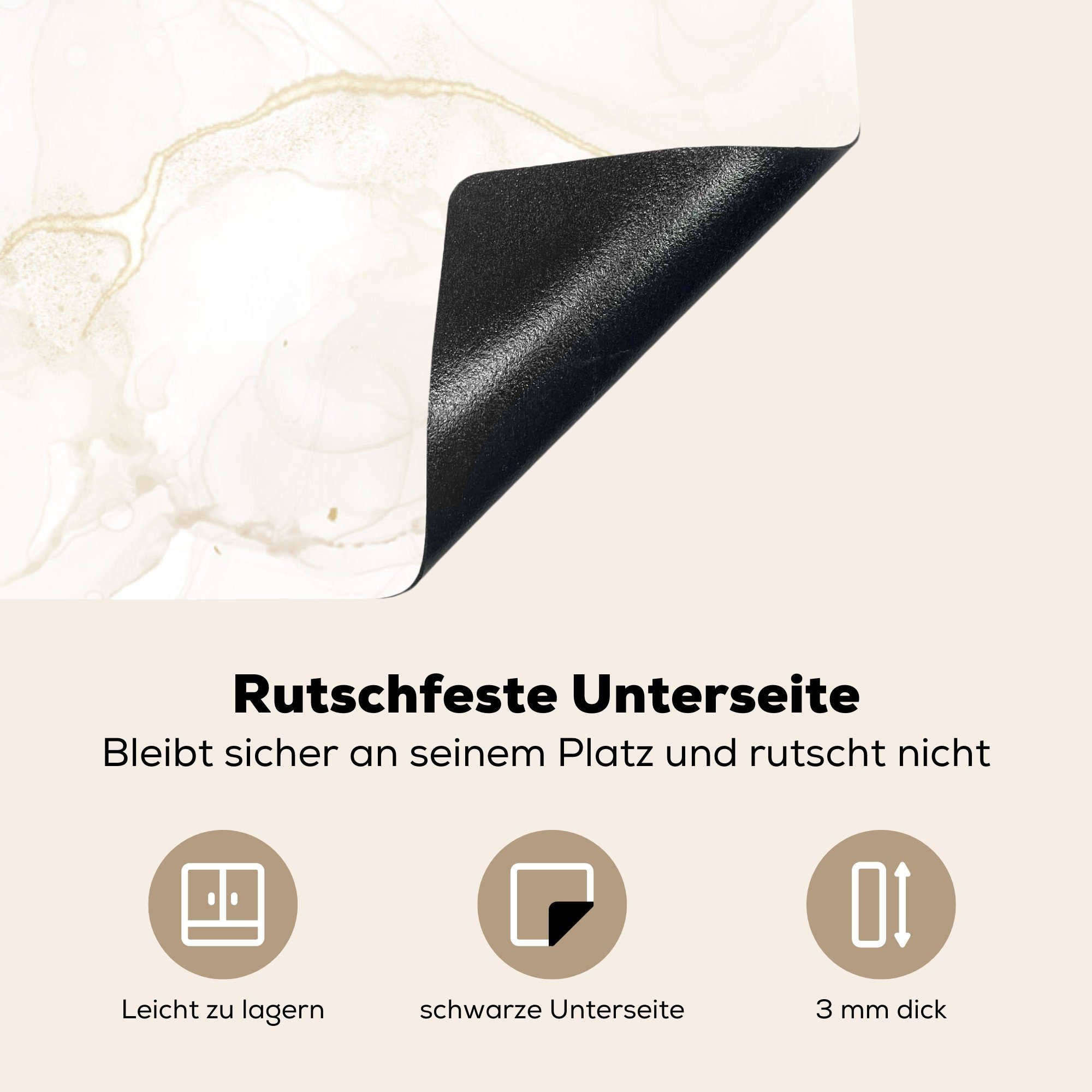 81x52 Induktionskochfeld küche, Gelb, - cm, Schutz MuchoWow die Marmor für - Schwarz Vinyl, tlg), (1 Herdblende-/Abdeckplatte Ceranfeldabdeckung