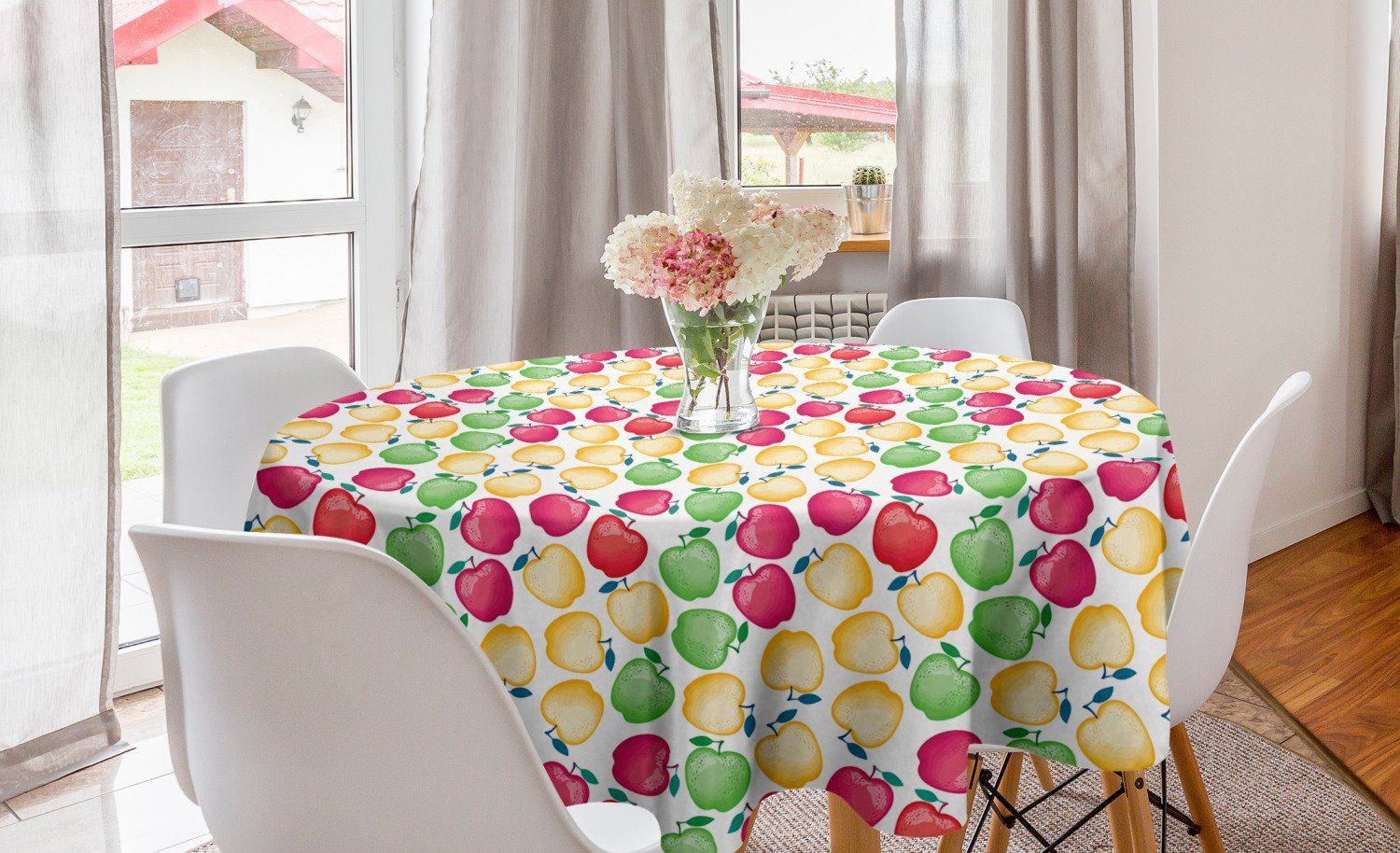 Abakuhaus Tischdecke Kreis Tischdecke Abdeckung für Esszimmer Küche Dekoration, Früchte Bunter Sommer-Äpfel Kunst