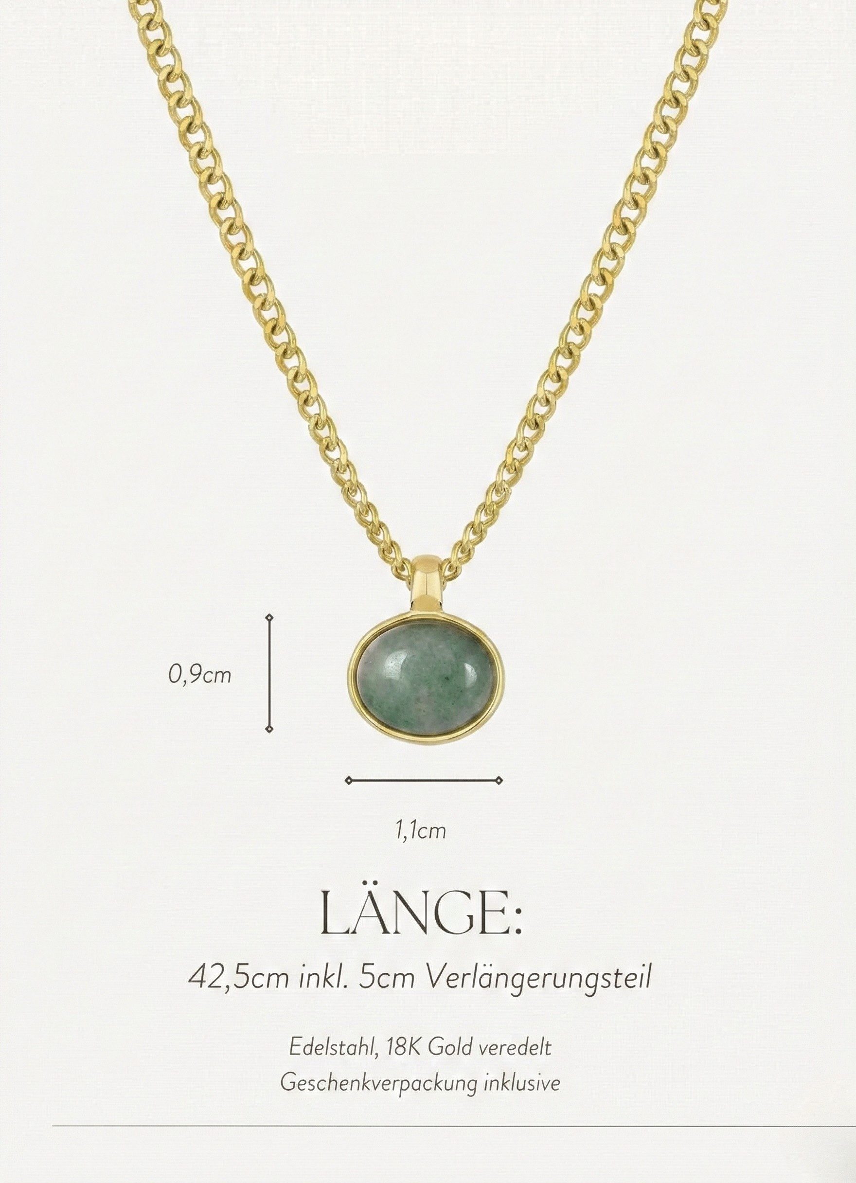 Einzelstück Kette mit Anhänger Halskette wasserfest Ubud Stein 14K vergoldet Edelstahl – Bild 2 von 5