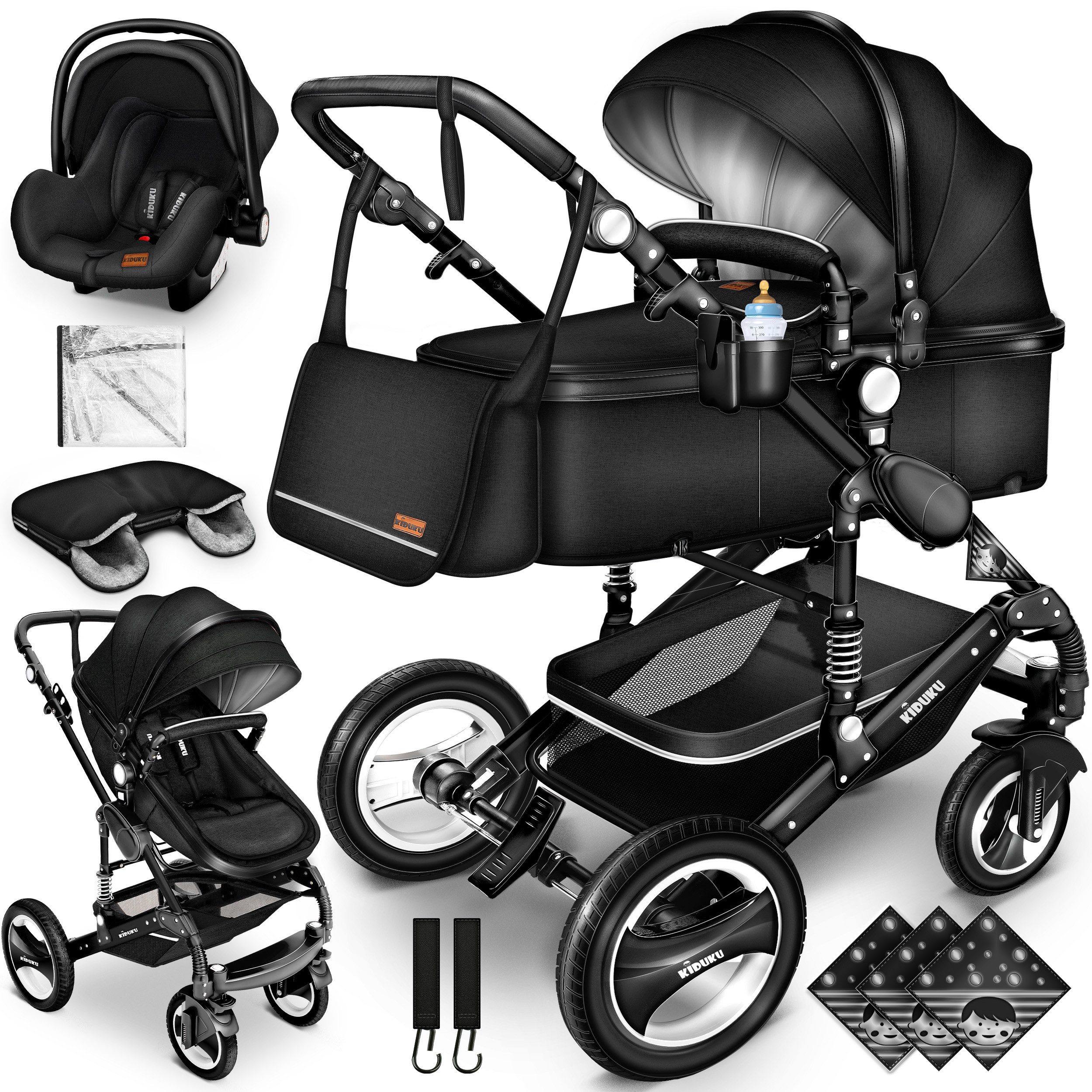 Kombi-Kinderwagen KIDUKU® 3 in 1 Kombi-Kinderwagen Buggy Reisebuggy inkl. Auto- Babyscha