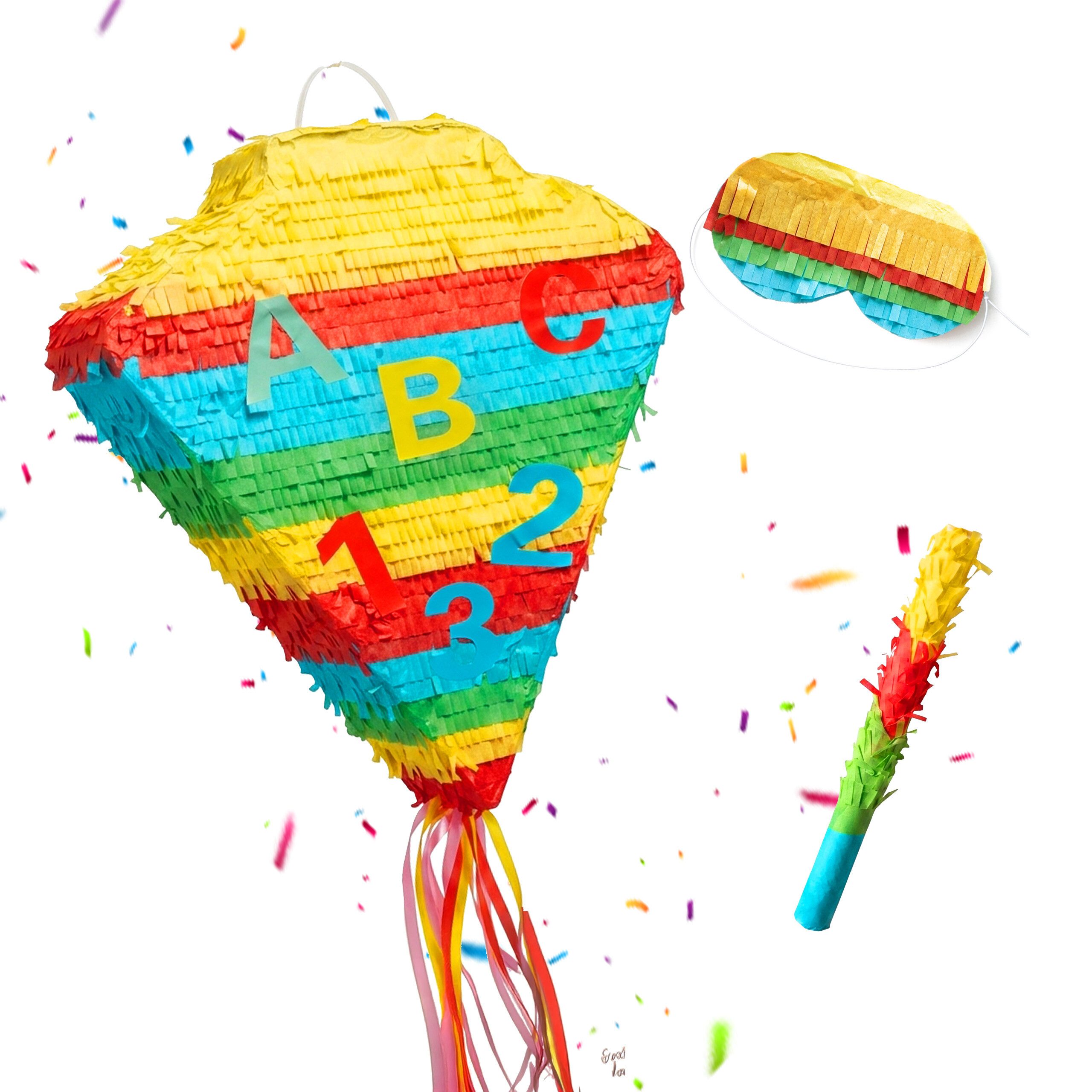 relaxdays Pinata Set Schultüte mit Stab und Maske, Zuckertüte