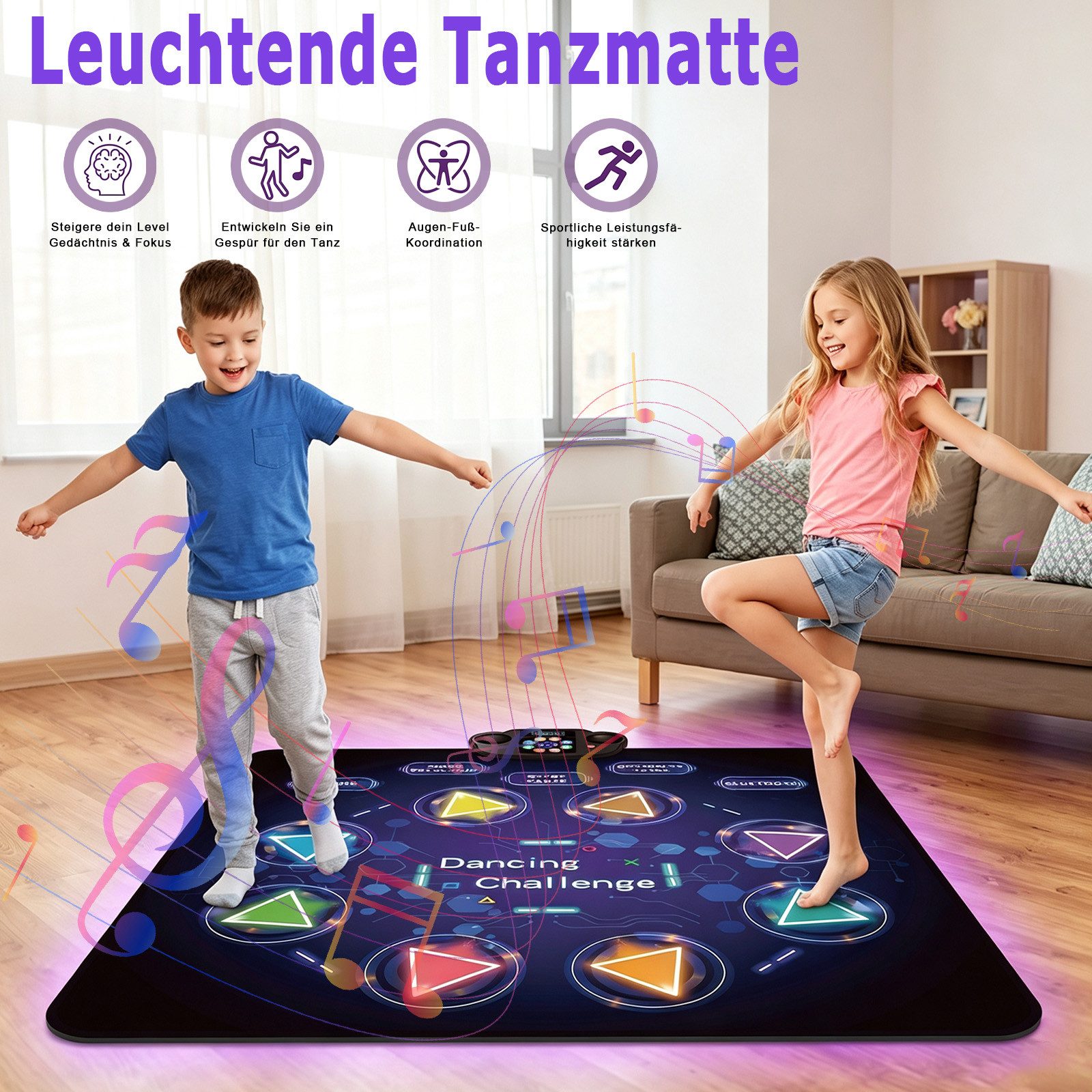 AKKEE 8-Tasten-Bluetooth-Tanzmatte mit Beleuchtung und Musik Tanzmatte (Wiederaufladbar Wasserdicht und rutschfest für Mädchen Jungen) – Bild 4 von 5