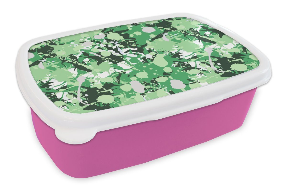 MuchoWow Lunchbox Muster - Grün - Camouflage, Kunststoff, (2-tlg), Brotbox für Erwachsene, Brotdose Kinder, Snackbox, Mädchen, Kunststoff rosa