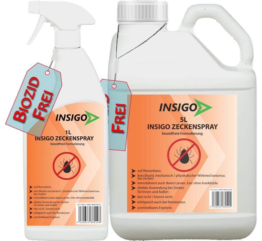 INSIGO Insektenspray INSIGO ZECKE, 6 l, biozidfreie Formel, auf Wasserbasis, geruchsarm, brennt / ätzt nicht