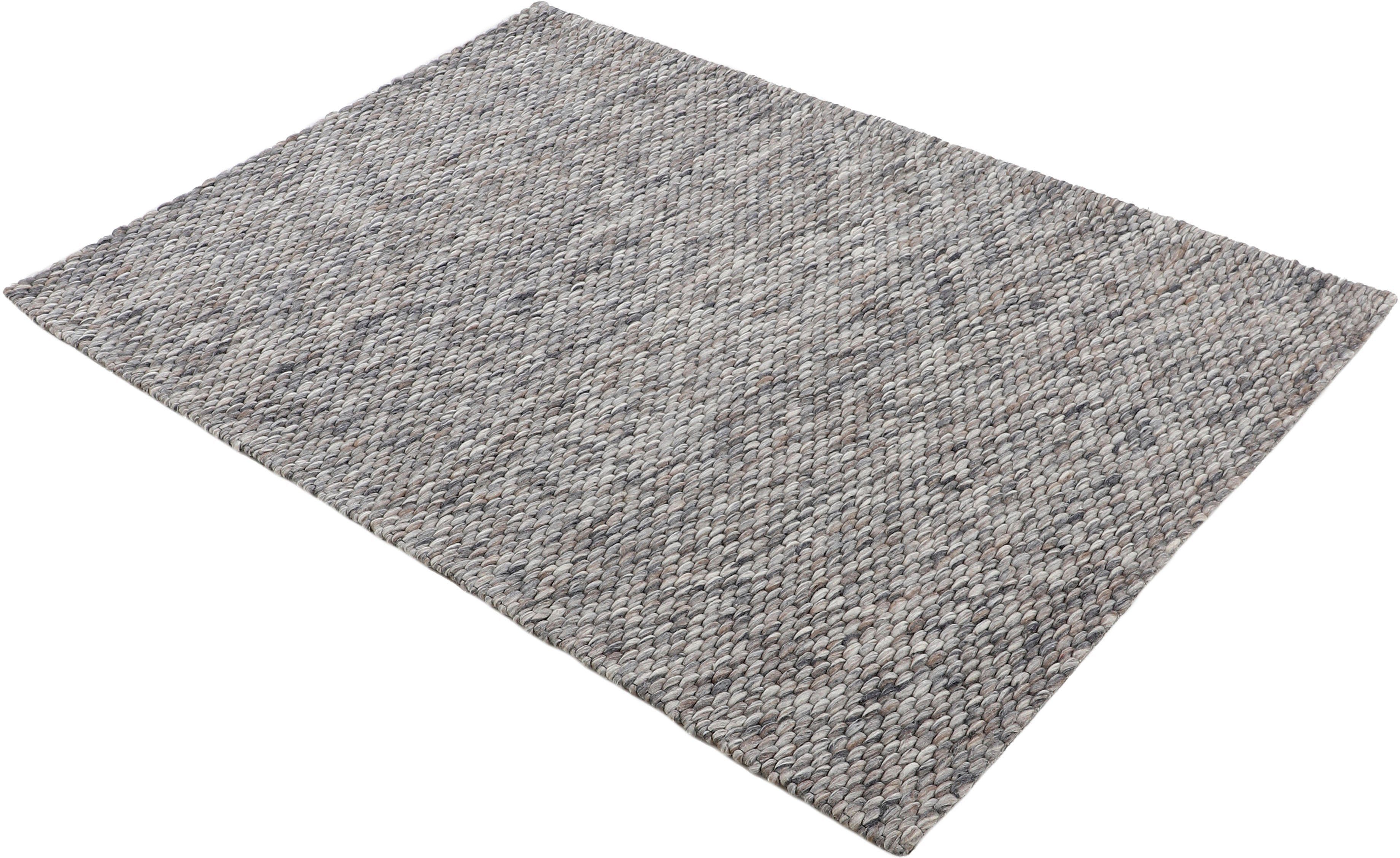 Wollteppich Sina, carpetfine, meliert, & Höhe: reine 14 mm, Handweb handgewebt, Teppich, Wolle, kuschelig weich Dunkelgrau rechteckig