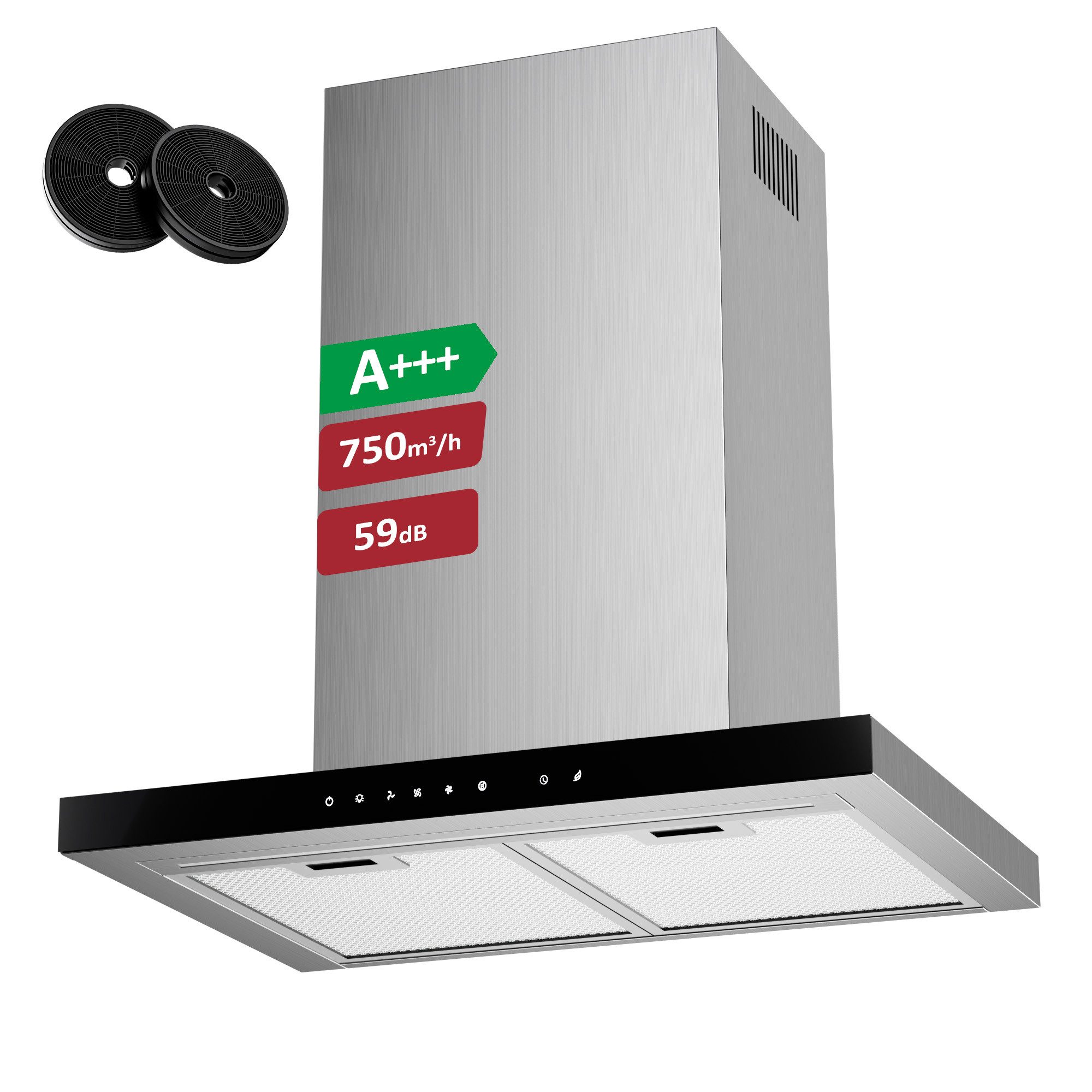 Levivo Wandhaube A+++ Dunstabzugshaube 60cm Umluft & Abluft mit 750 m³/h A+++ Dunstabzugshaube 60cm Umluft & Abluft mit 750 m³/h, Aktivkohlefiltern, Fettfiltern, LED-Beleuchtung