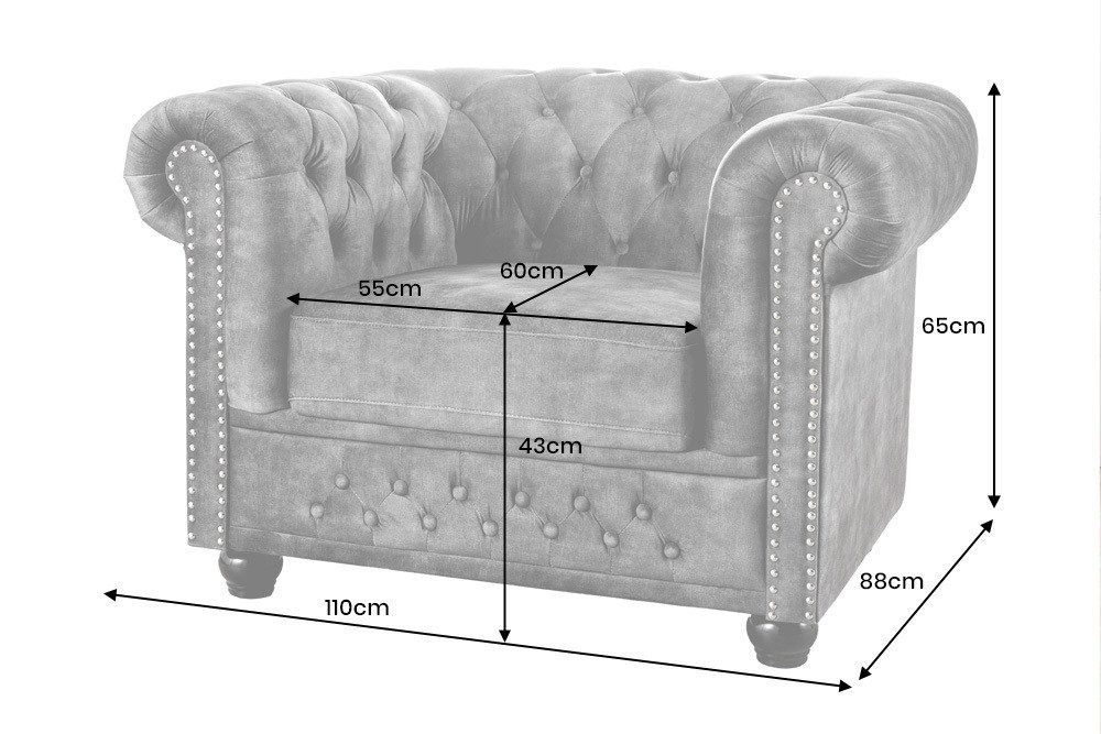 riess-ambiente Sessel CHESTERFIELD 110cm grau - Samt, Holz, m. Armlehne, Federkern, Nieten (Einzelartikel, 1-St), Gemütlicher Sitz mit Knopfheftung - ideal für Wohn- und Schlafzimmer