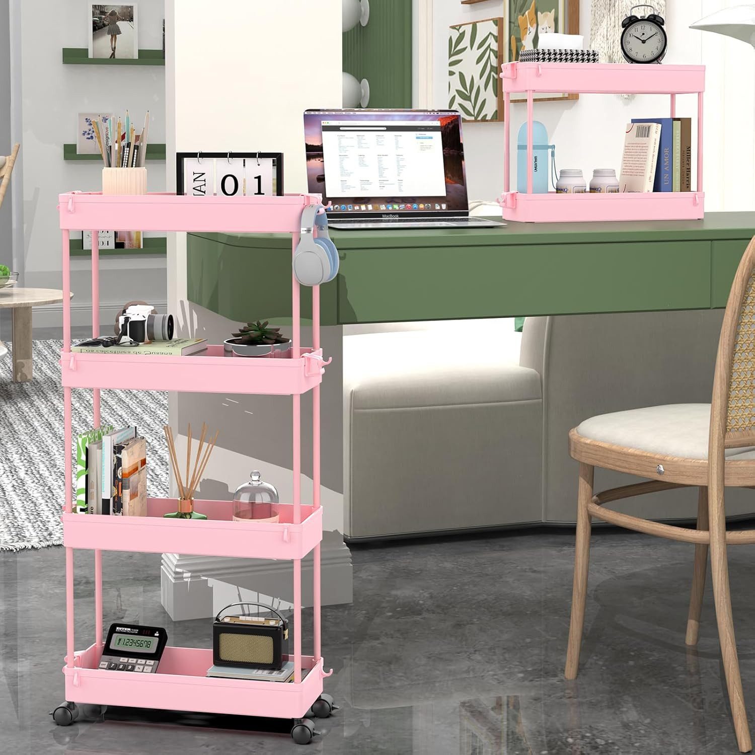 SPACEKEEPER Servierwagen 4-stöckiger schmaler Rollwagen, Badorganizer, Küchenorganizer, (1 St), Mobiler Aufbewahrungswagen für enge Nischen, Küche & Wäscherei