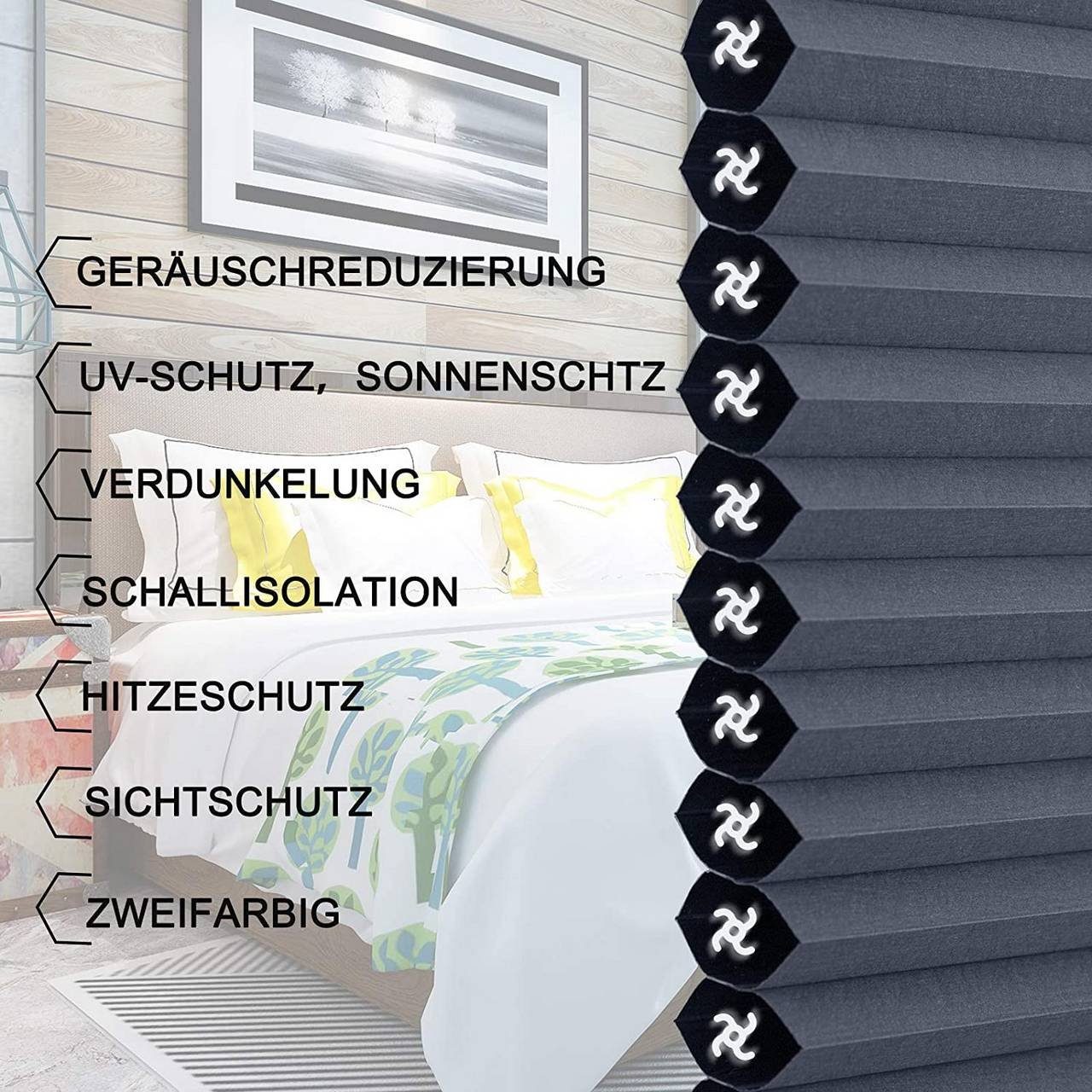 Woltu Plissee, verdunkelnd, verspannt, Klemmfix, Wabenplissees ohne Bohren