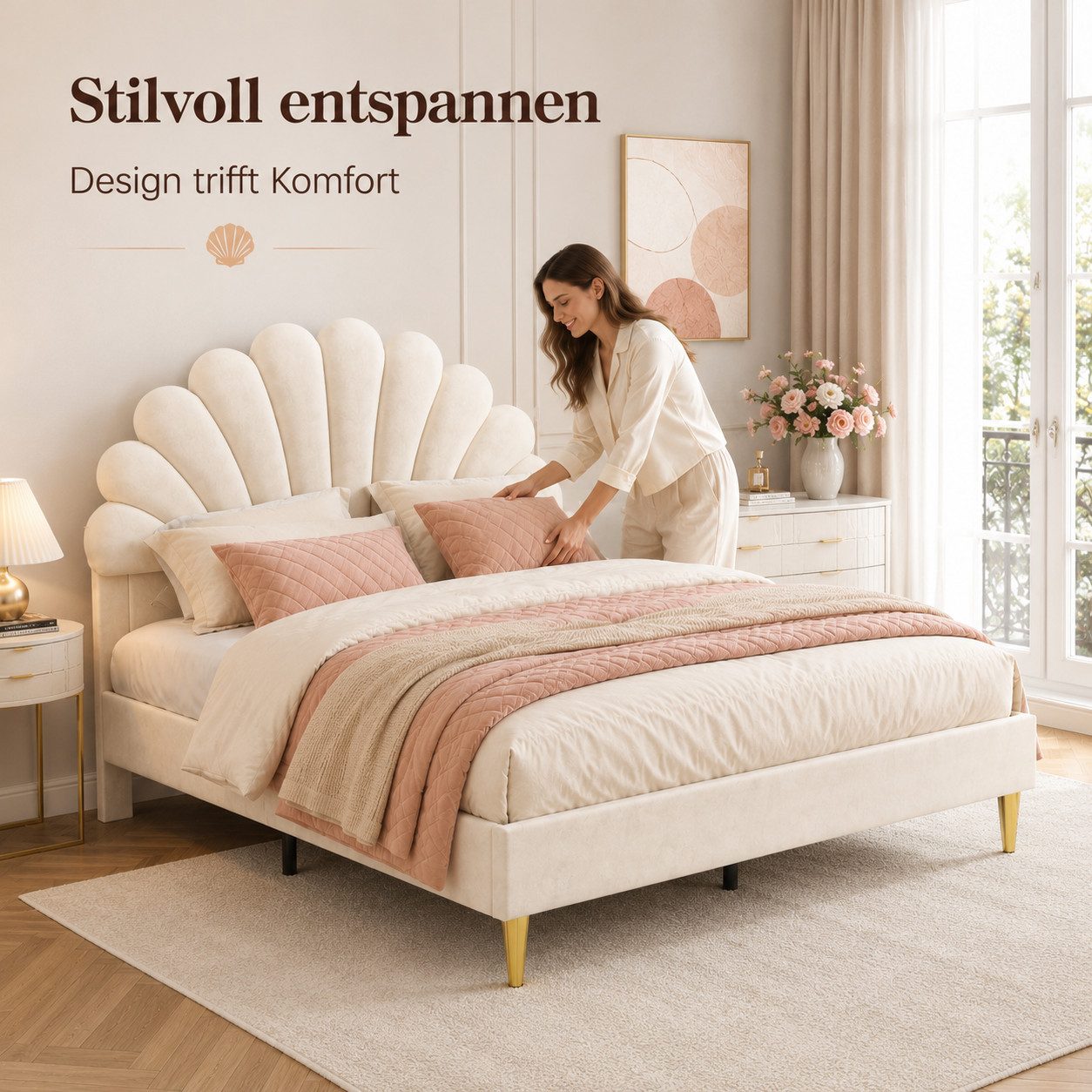 Simurq Polsterbett Kinderbett 140x200 für Mädchen,Bettgestell mit Lattenrost,Samtstoff (Versand in 2 Paketen, Mädchen Bett für kinder/Erwachsenen,Ohne Matratze) – Bild 3 von 5