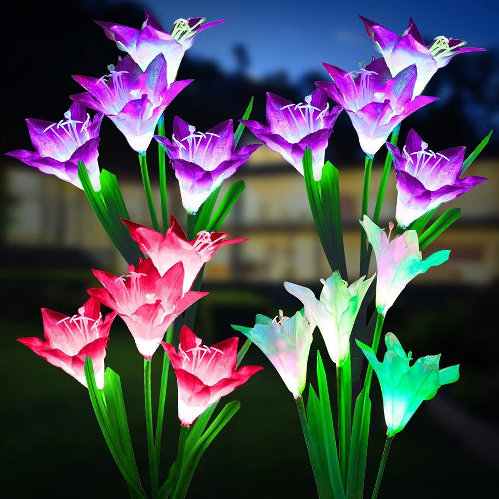 GelldG LED Solarleuchte LED Solarleuchte,Gartendekoration mit farbwechselnder LED-Lilie