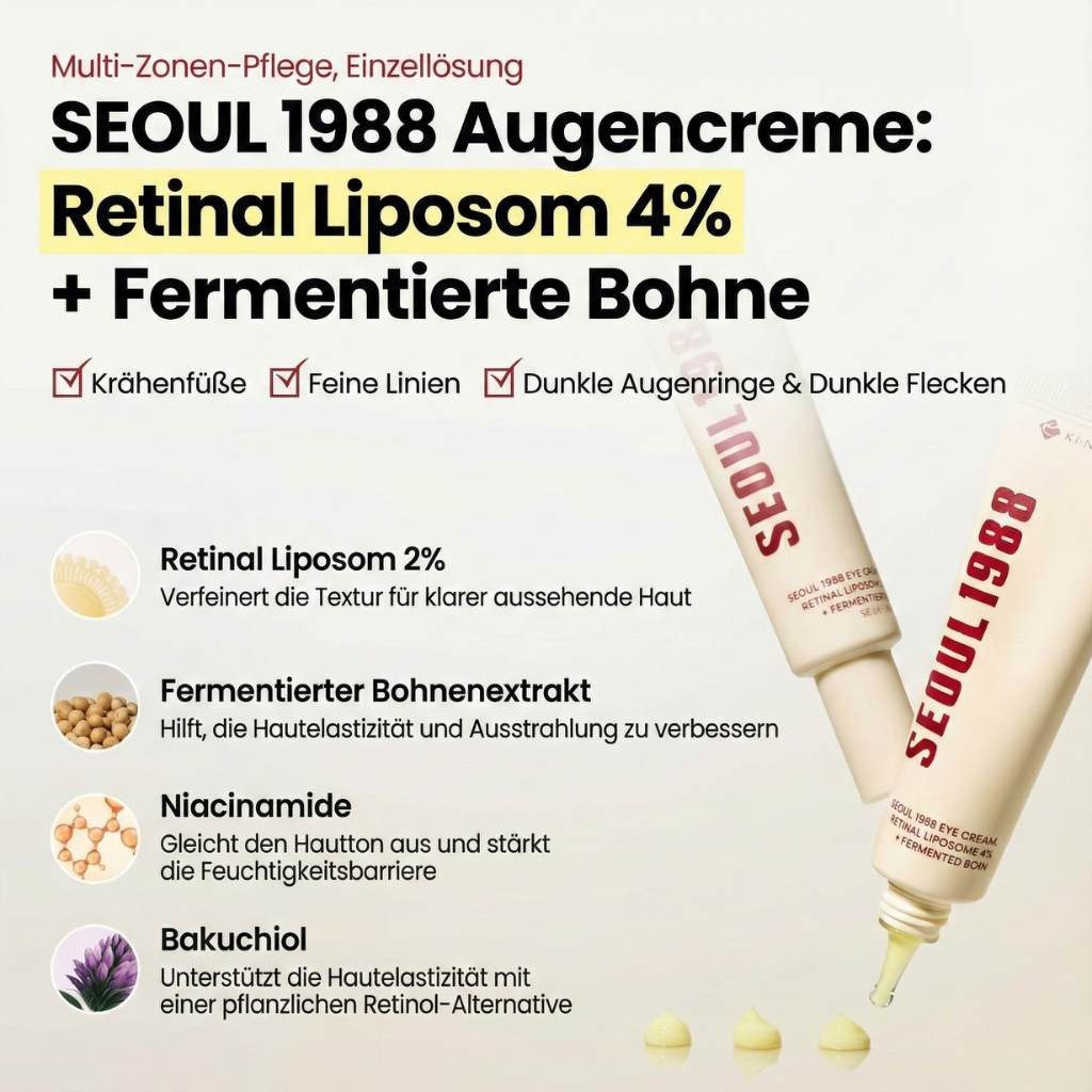K-Secret Augencreme SEOUL 1988 Eye Cream 30 ml – 4 % Retinal Liposome & Fermented Bean, Regenerierend, Vegan, Ohne Parfum, feuchtigkeitsspendend, vegane Pflege, schnell einziehende Textur