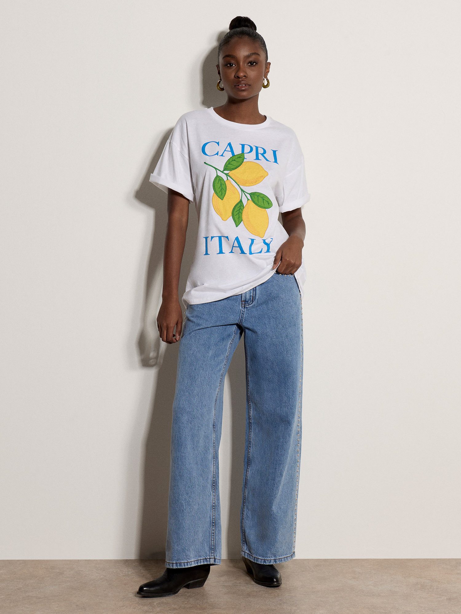 Apricot T-Shirt Capri Italy Lemon T-Shirt (1-tlg) mit Stickerei