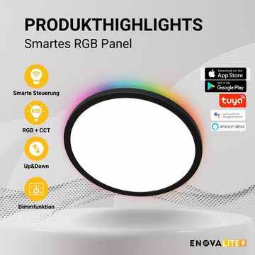ENOVALITE LED Deckenleuchte Smartes RGB Panel Up&Down, 36W, 3760lm, ø400mm, Tuya App, CCT, dimmbar, LED fest integriert, warmweiß, CCT, neutralweiß, RGB, kaltweiß, Google Assistant, Amazon Alexa, Wifi