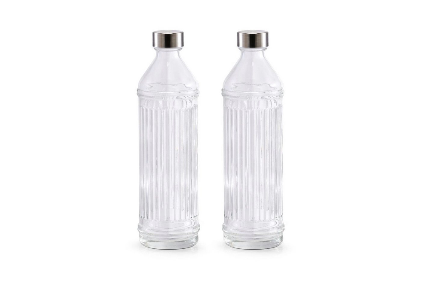 Basera® Trinkflasche 2er-Set Glasflasche mit Edelstahlverschluss, 970 ml