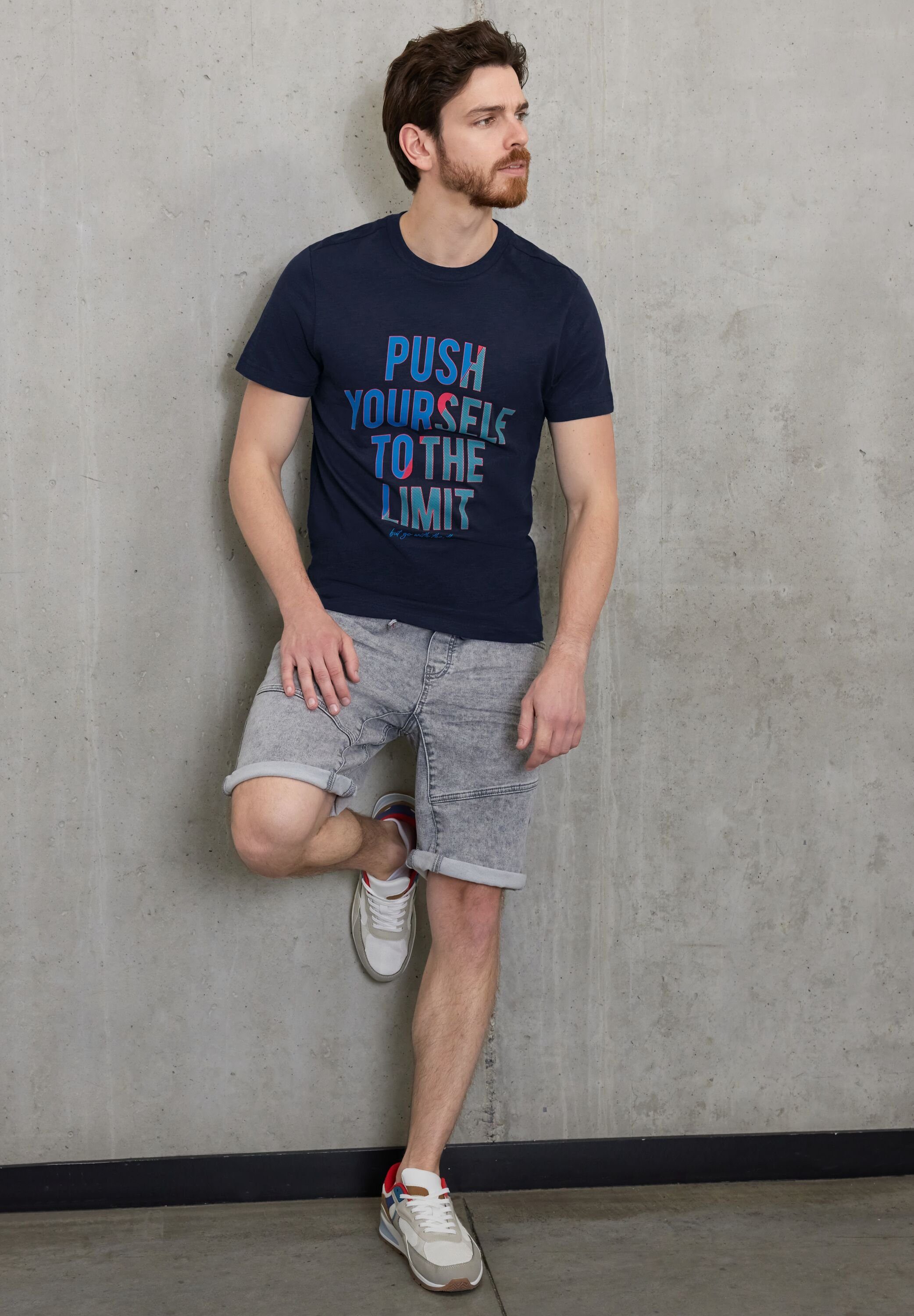 STREET ONE MEN T-Shirt mit navy Wording-Print blue deep
