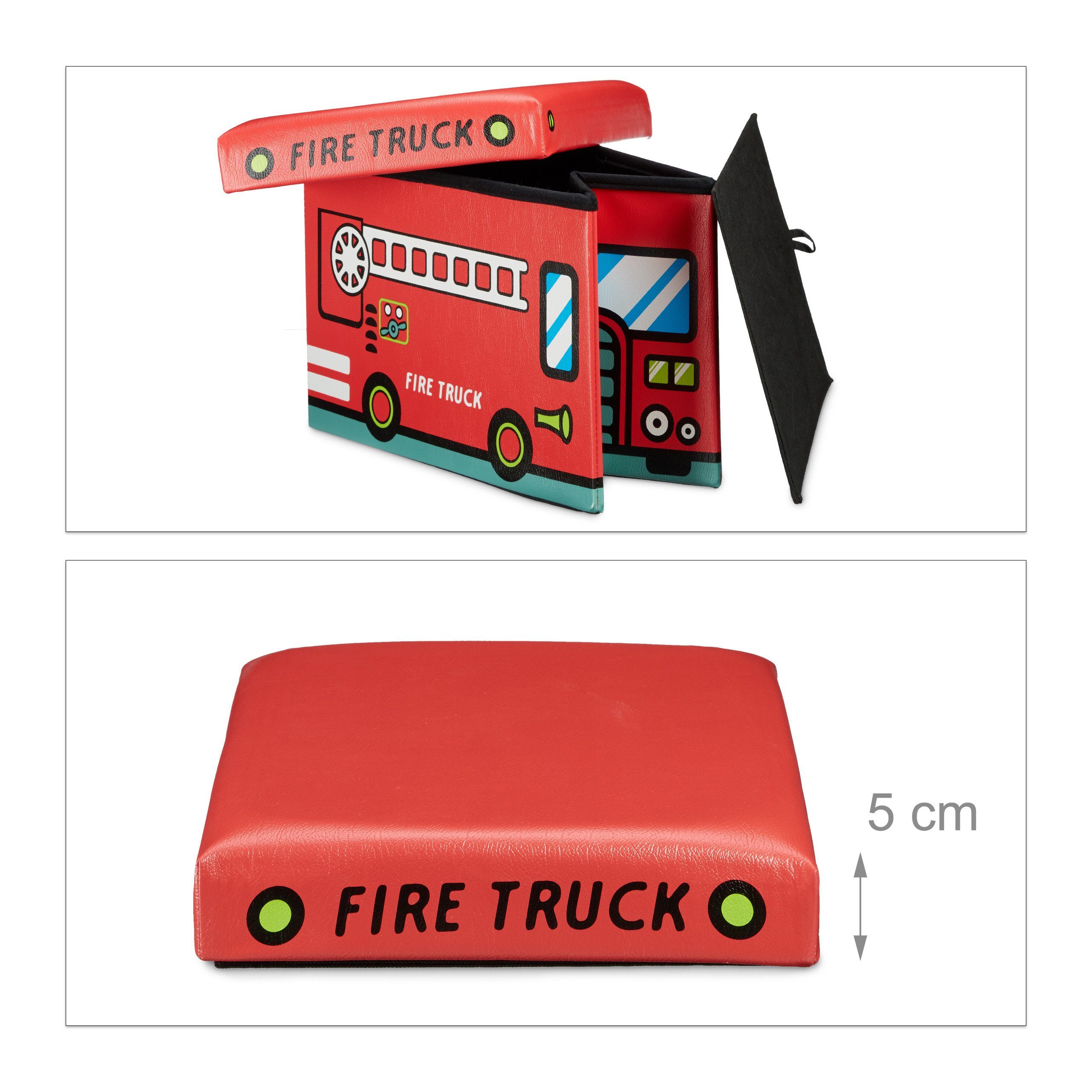 relaxdays Spielzeugtruhe Faltbare Spielzeugkiste mit Stauraum, Fire Truck – Bild 5 von 5