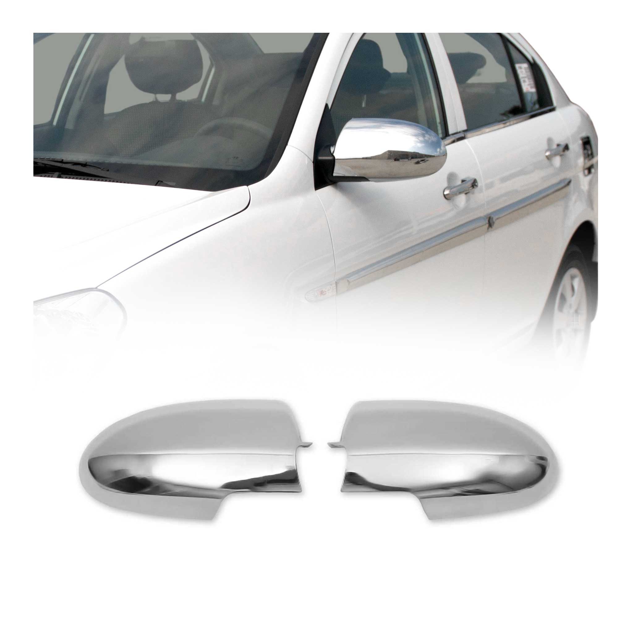 OMAC Zierleisten-Aufkleber Spiegelkappen für Hyundai Accent 2005-2012 Chrom ABS Silber, (2tlg), Langlebig,Einfache Reinigung,Einfache Installation,Rostbeständig