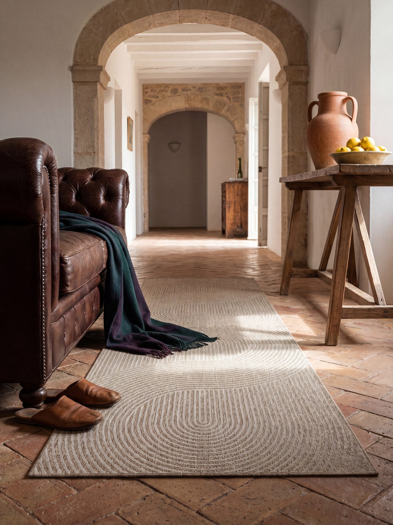 KADIMA DESIGN Teppich BORNO Teppichläufer Beige 80x150 Geometrisch Polypropylen Wohnzimmer, Läufer, Höhe: 4 mm, Strapazierfähig, Pflegeleicht, Farbecht, Wetterfest, UV-beständig