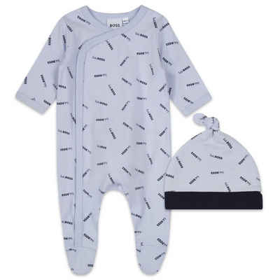 BOSS Strampler, Jäckchen & Mütze HUGO BOSS Baby Schlafanzug mit Mütze zweiteilig hellblau