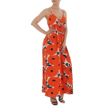 Ital-Design Sommerkleid Damen Freizeit Wickeloptik Geblümt Maxikleid in Orange