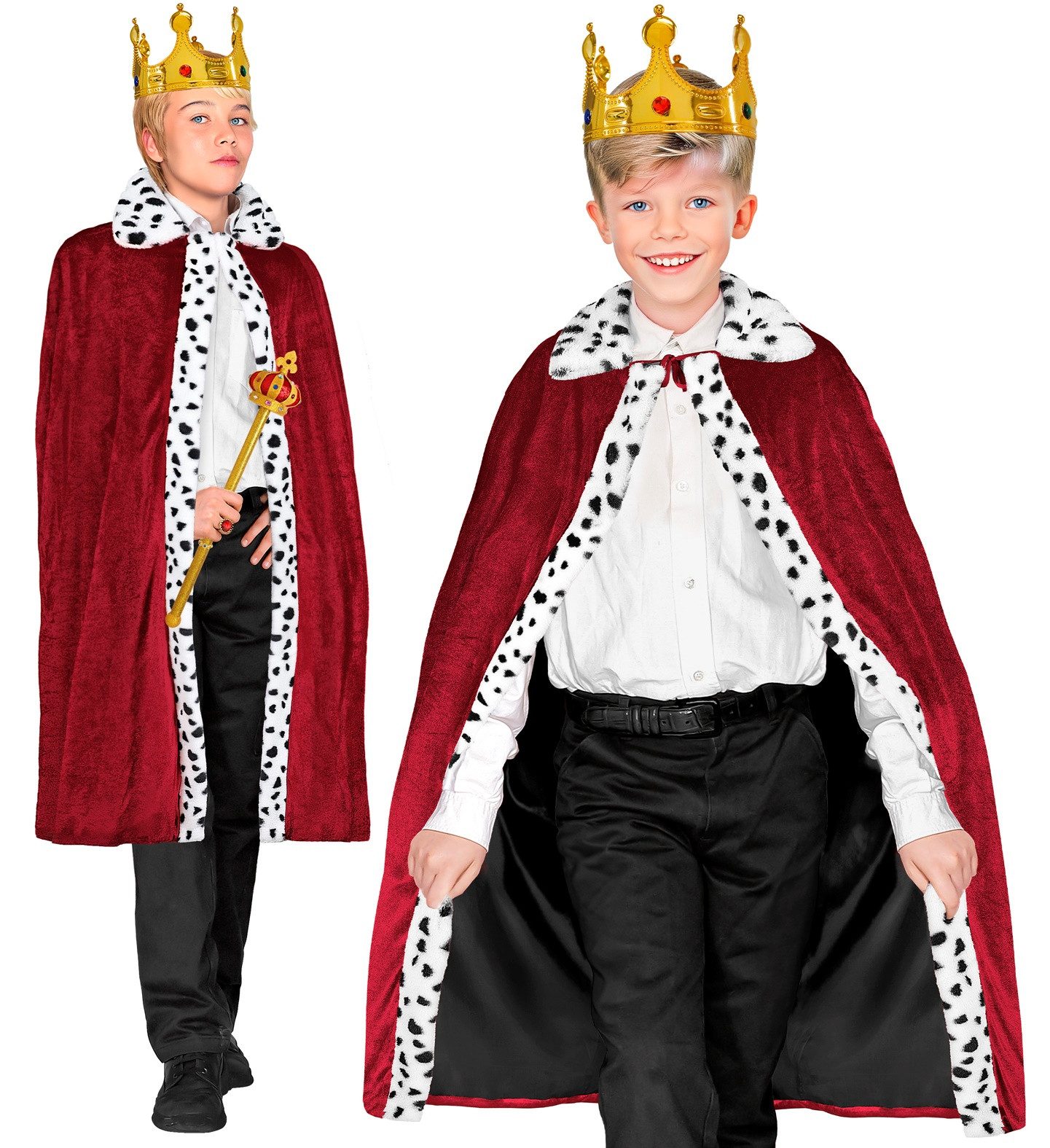 Kostüm Königsumhang für Kinder 90 cm, Rot Weiß