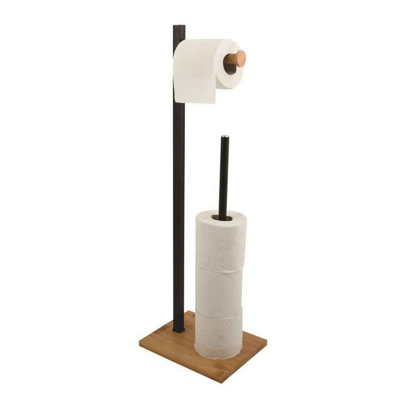 spirella Toilettenpapierhalter »ALVAR«, 2in1 kombinierter Toilettenpapierhalter und Ersatzrollenhalter - für bis zu 3 Ersatzrollen, Bambus/beschichteter Stahl, edle matt-Optik, schwarz