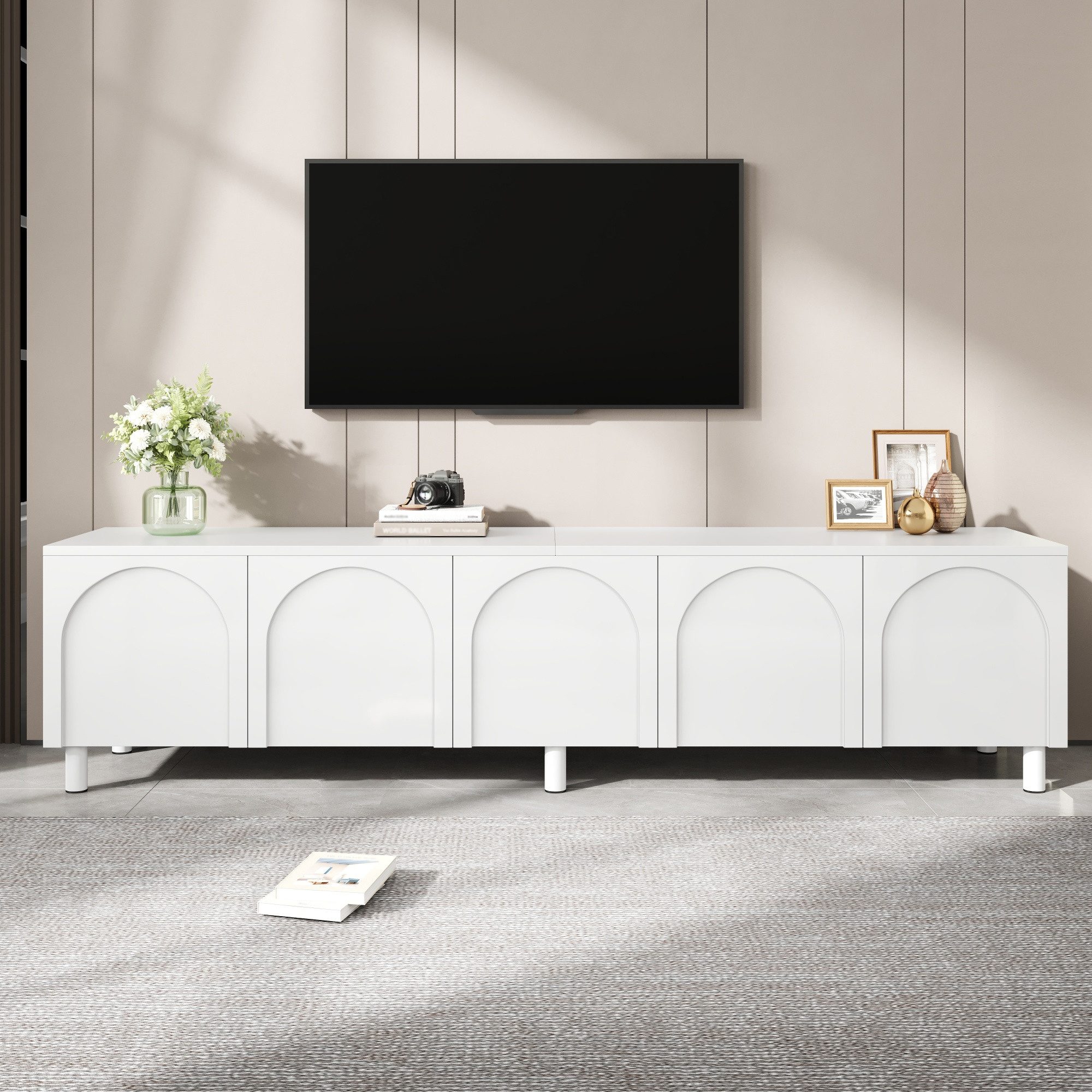 Lowboard TV-Schrank 180 cm mit 5 Türen und Bogenfront